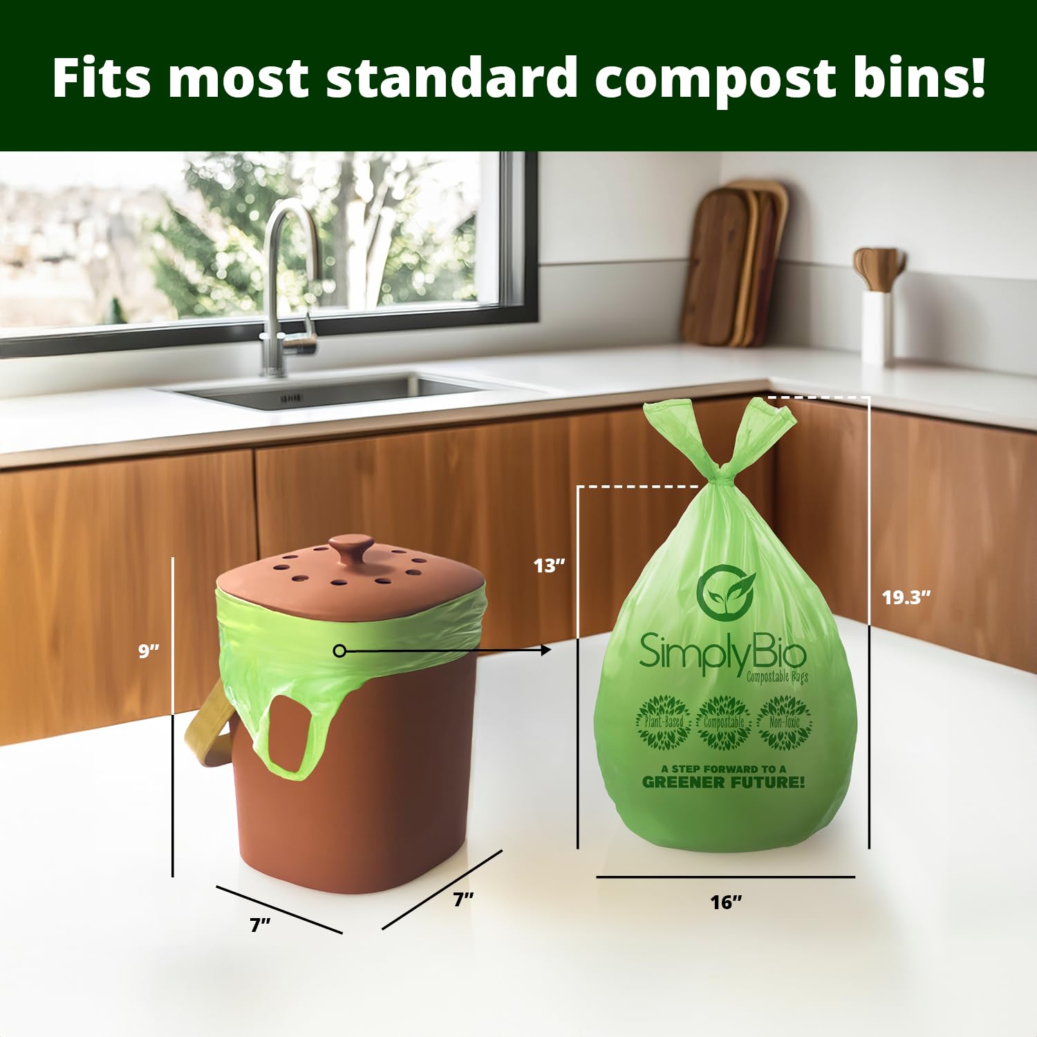 1.6 Gallon Compostable Trash Bags Liners Handle (50 Count)