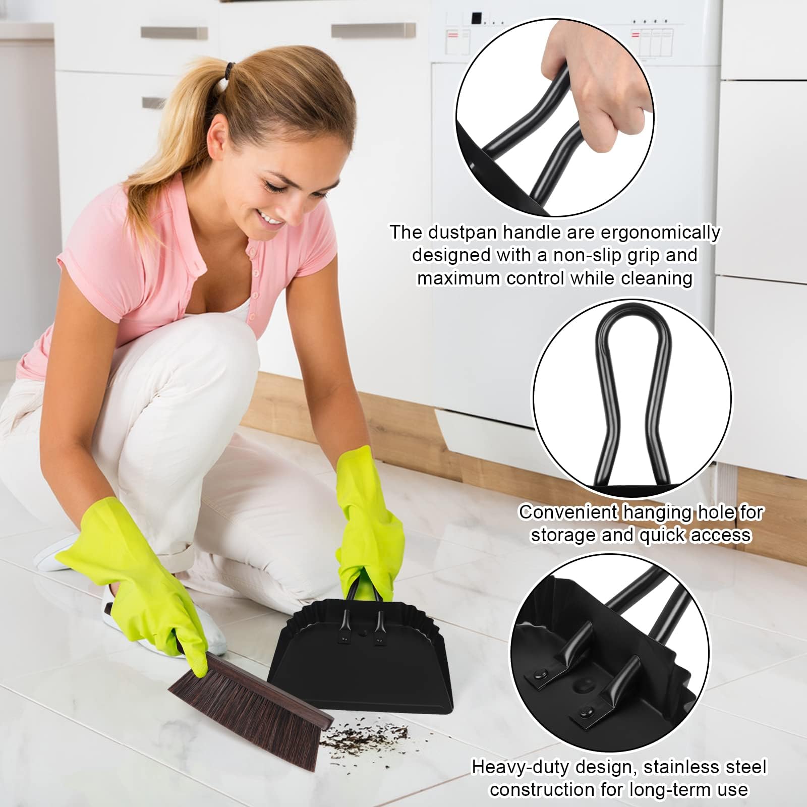 Heavy Duty Metal Dust Pan and Brush Set (2 Count)