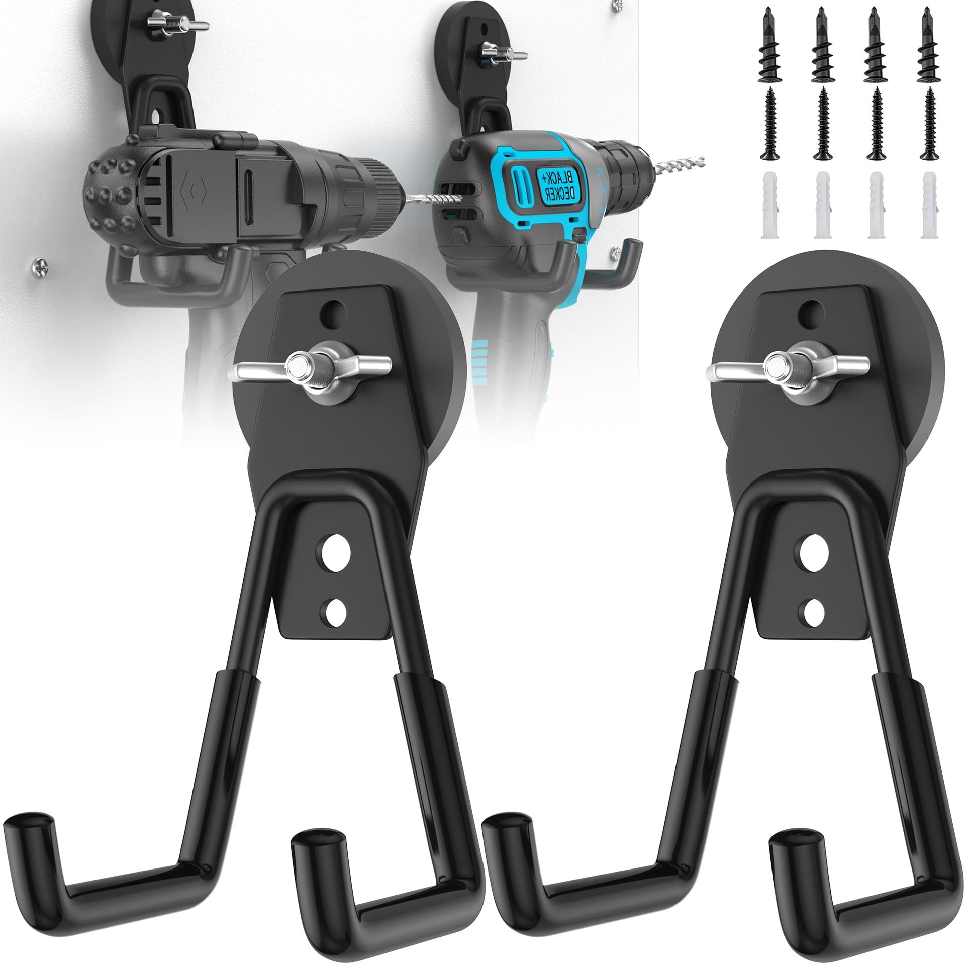 Large Strong Magnetic Hooks Heavy Duty Garage Big Magnet Hooks Extra Strength Magnetic Utility Storage Hook Hanger with Anti Slip Coating for Garden Indoor Outdoor Hanging Tools Black 2 Pack (2 Count)