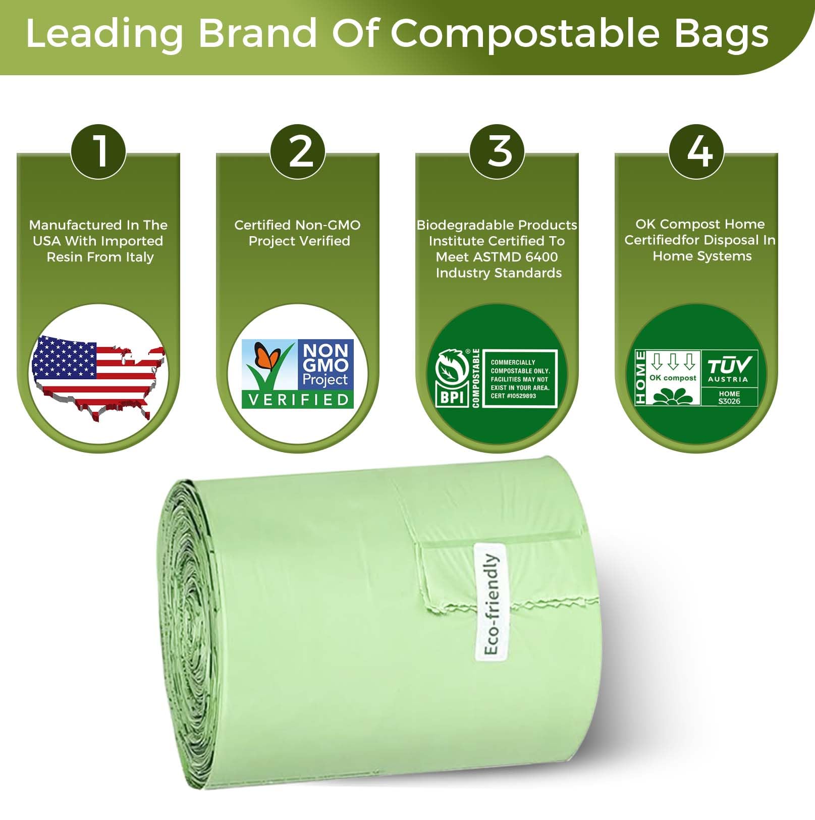 1.6 Gallon Compostable Trash Bags Drawstring (50 Count)