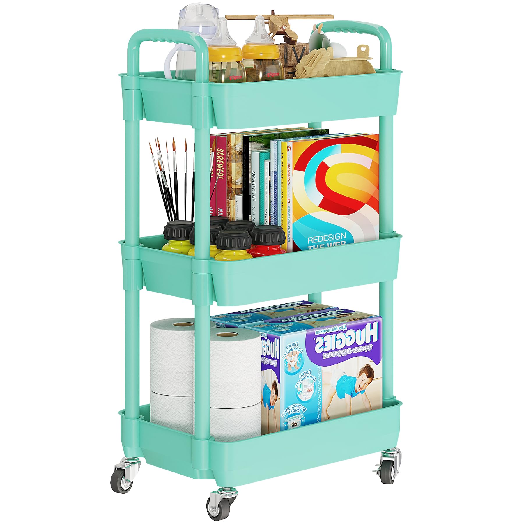 3 Tier Rolling Cart with Wheels (3 Count)