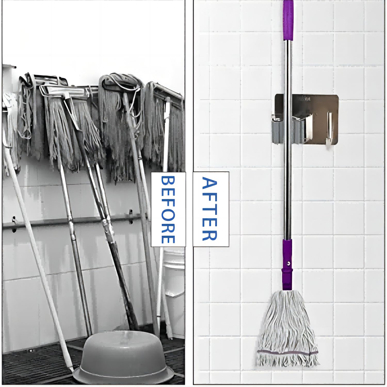 3pcs Punch Free Broom and Mop Holder No Drilling Wall Mount Self Strong Adhesive Holder Tool with Hook Multi (3 Count)