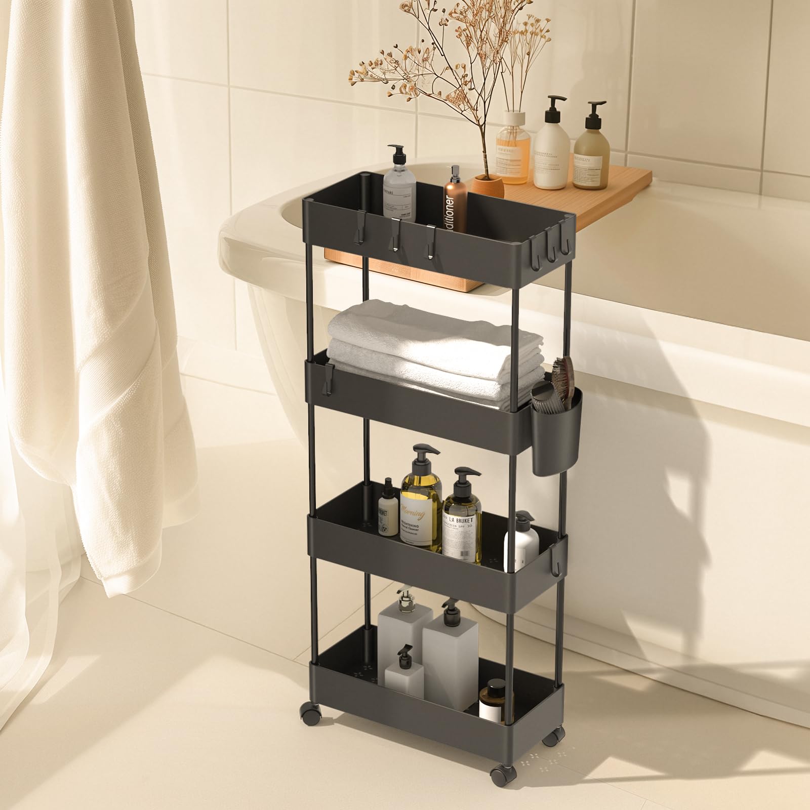 4 Tier Slim Storage Cart with Wheels