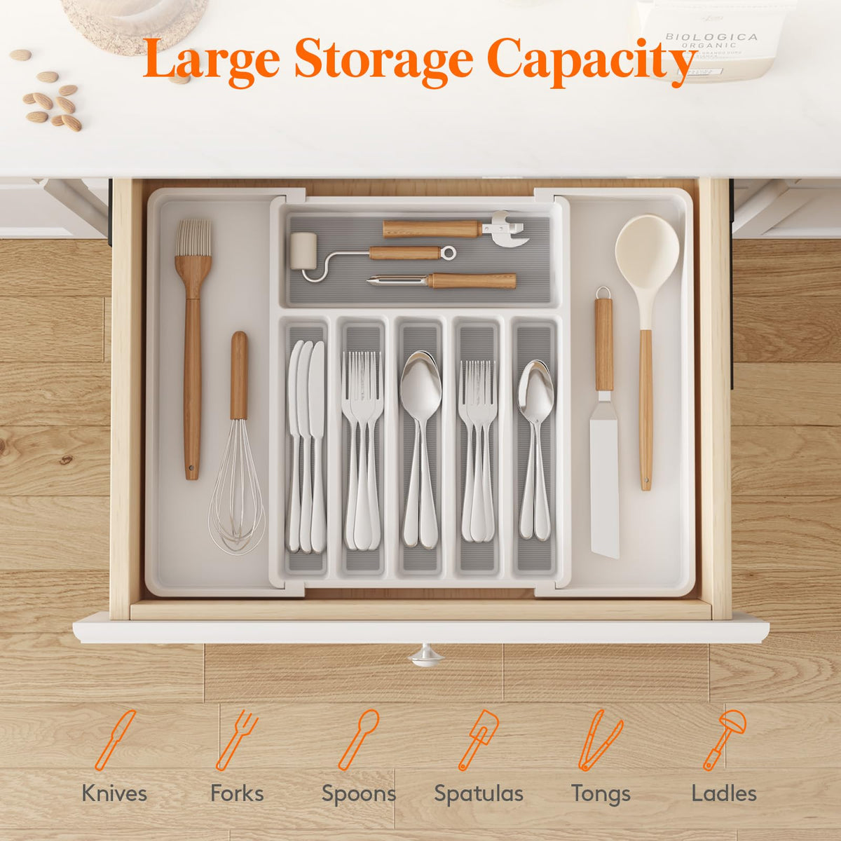 Extra Large Silverware Drawer Organizer