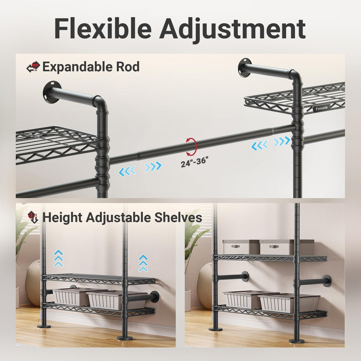 F3 Plus Wall Mounted Clothes Rack Industrial Pipe Clothing Rack for Hanging Clothes