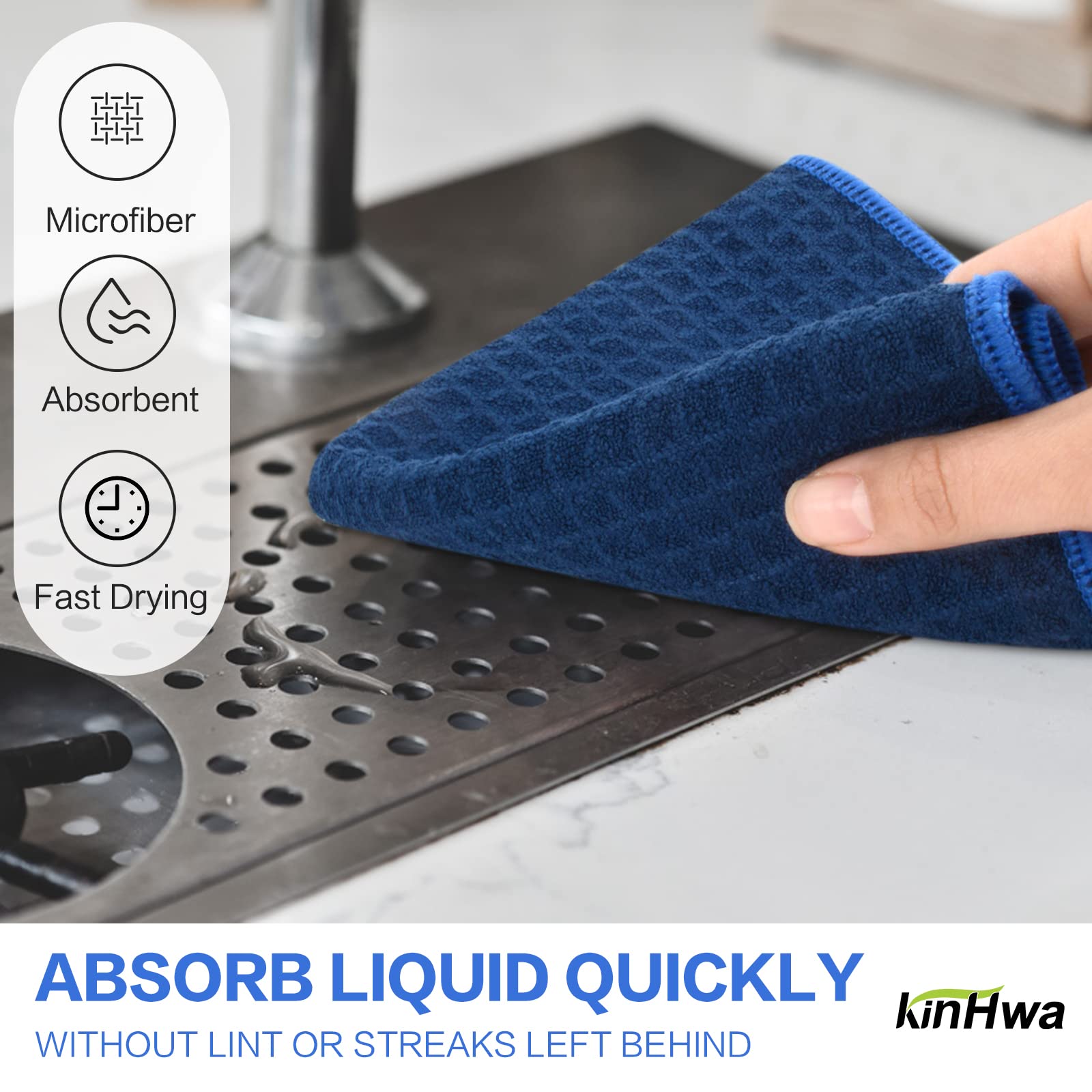 Waffle Microfiber Dish Cloths Navyblue Kitchen Towels Cleaning Cloth (6 Count)