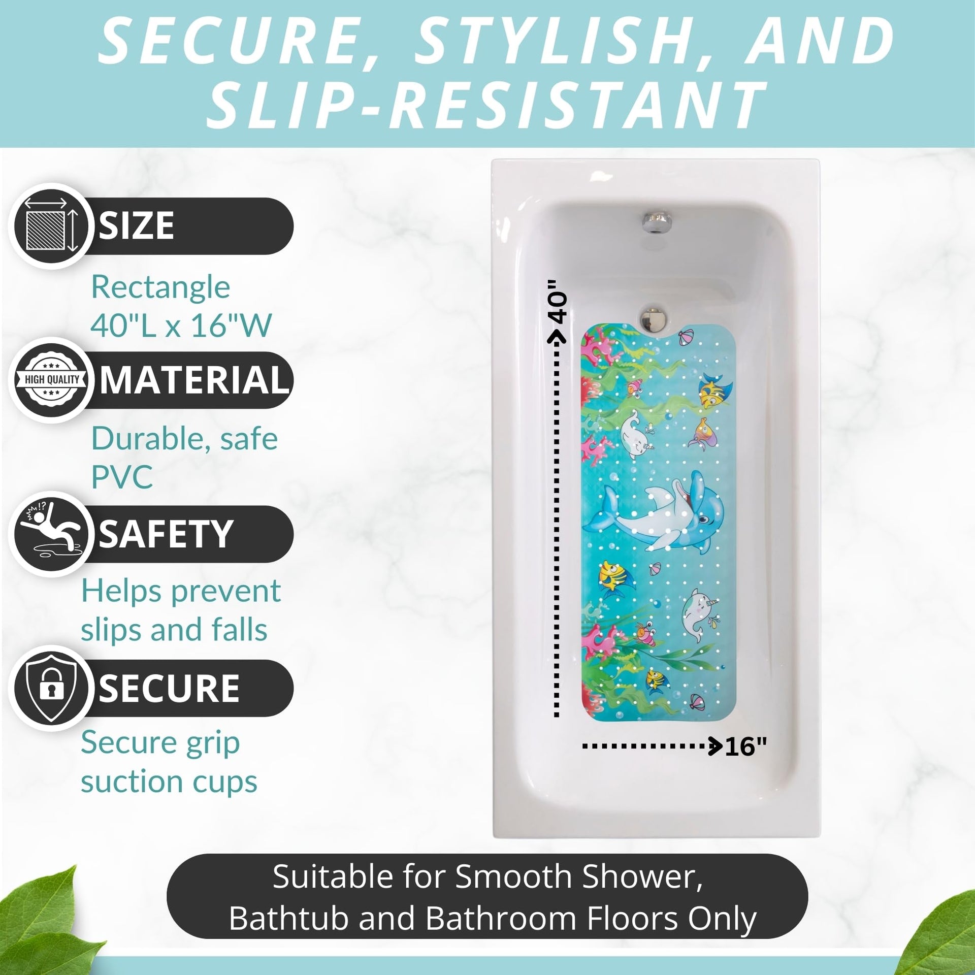Non Slip Bath & Shower Mat 40x16 Extra Long