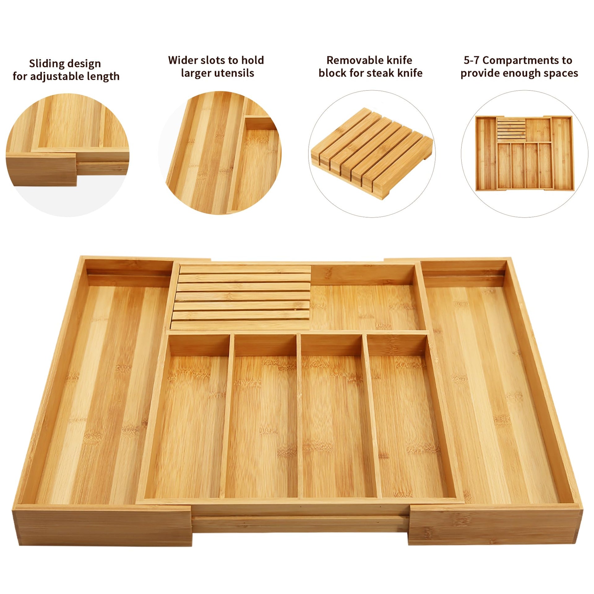 Bamboo Silverware Drawer Organizer