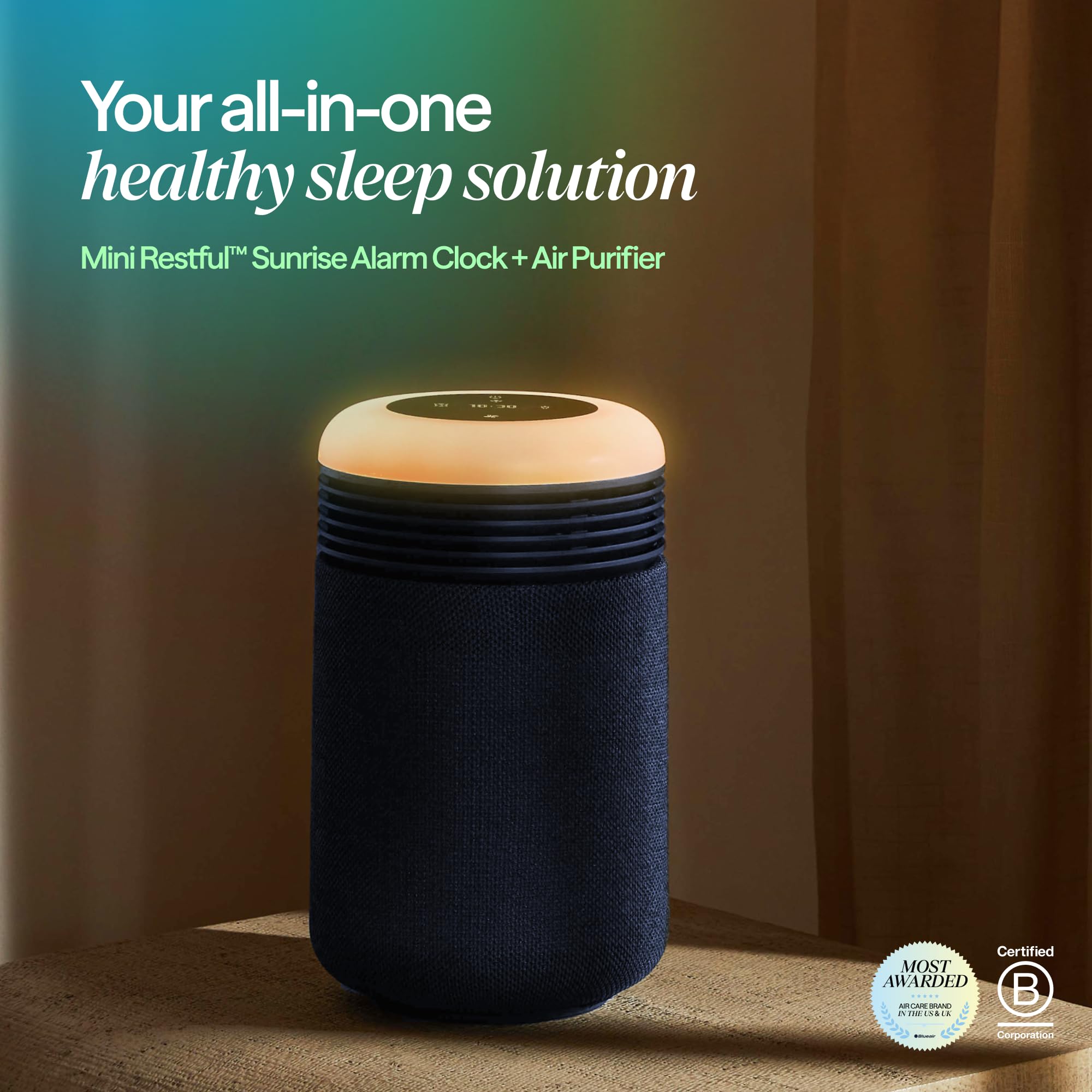 Mini Restful Bedroom Air Purifier with Sunrise Alarm Clock