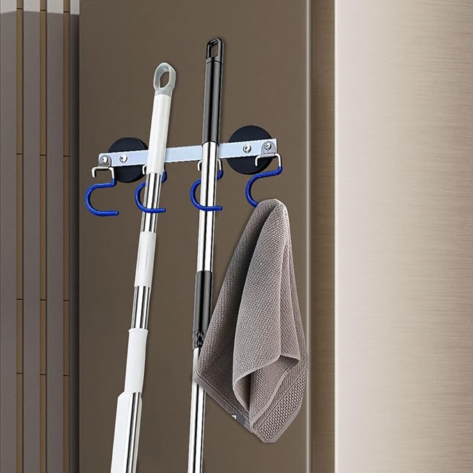 Magnetic Mop Broom Holder Wall Mount Heavy Duty No Drill Over the Door Broom Gripper RV Camper Wall Organizer