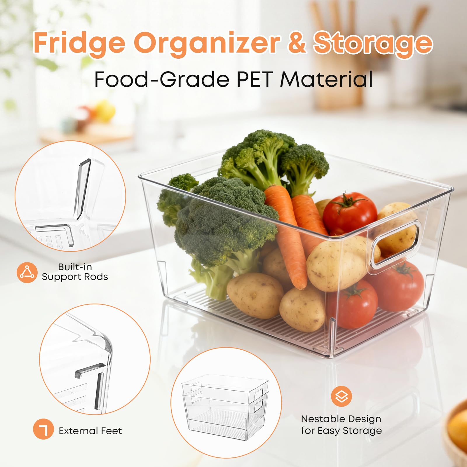 8 Pack Clear Plastic Storage Bins 12x8x6in Pantry Organizer