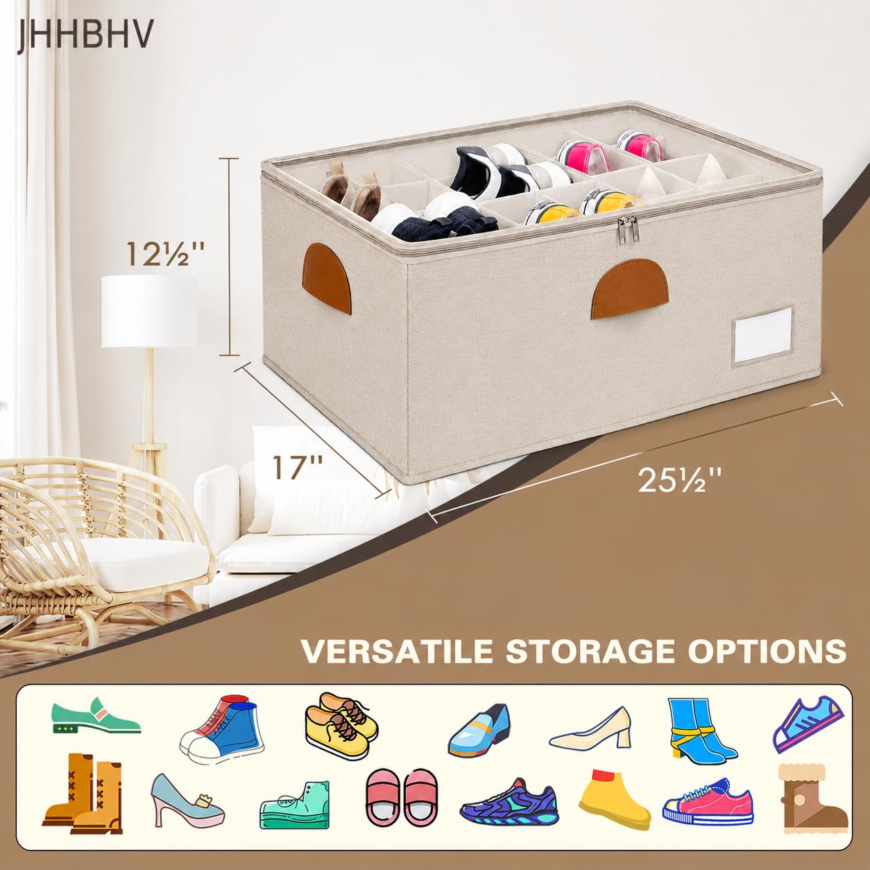 2 Pack Shoe Organizer for Closet with Adjustable Divider Shoe Storage Box (2 Count)