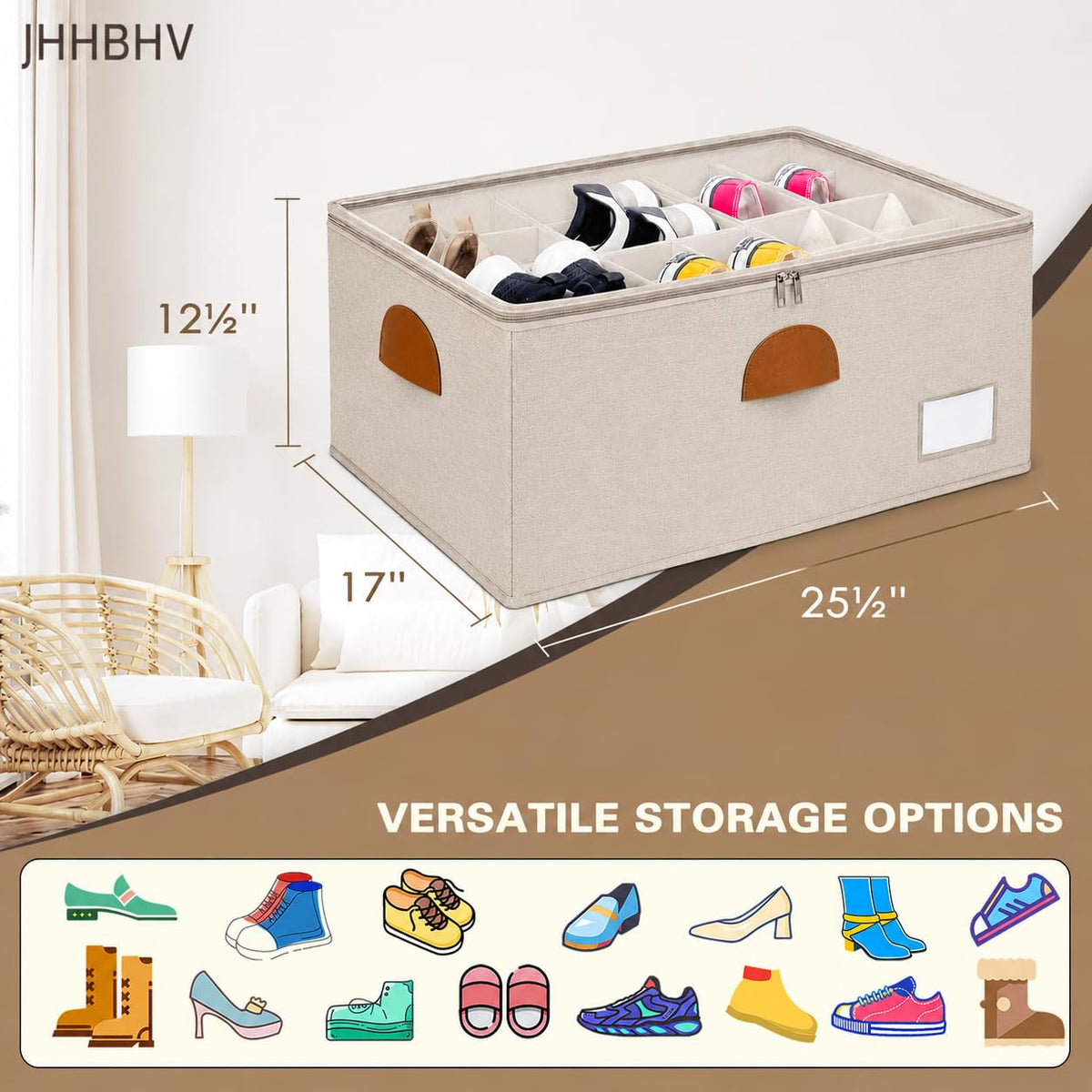 1 Pack Shoe Organizer for Closet with Adjustable Divider Shoe Storage Box