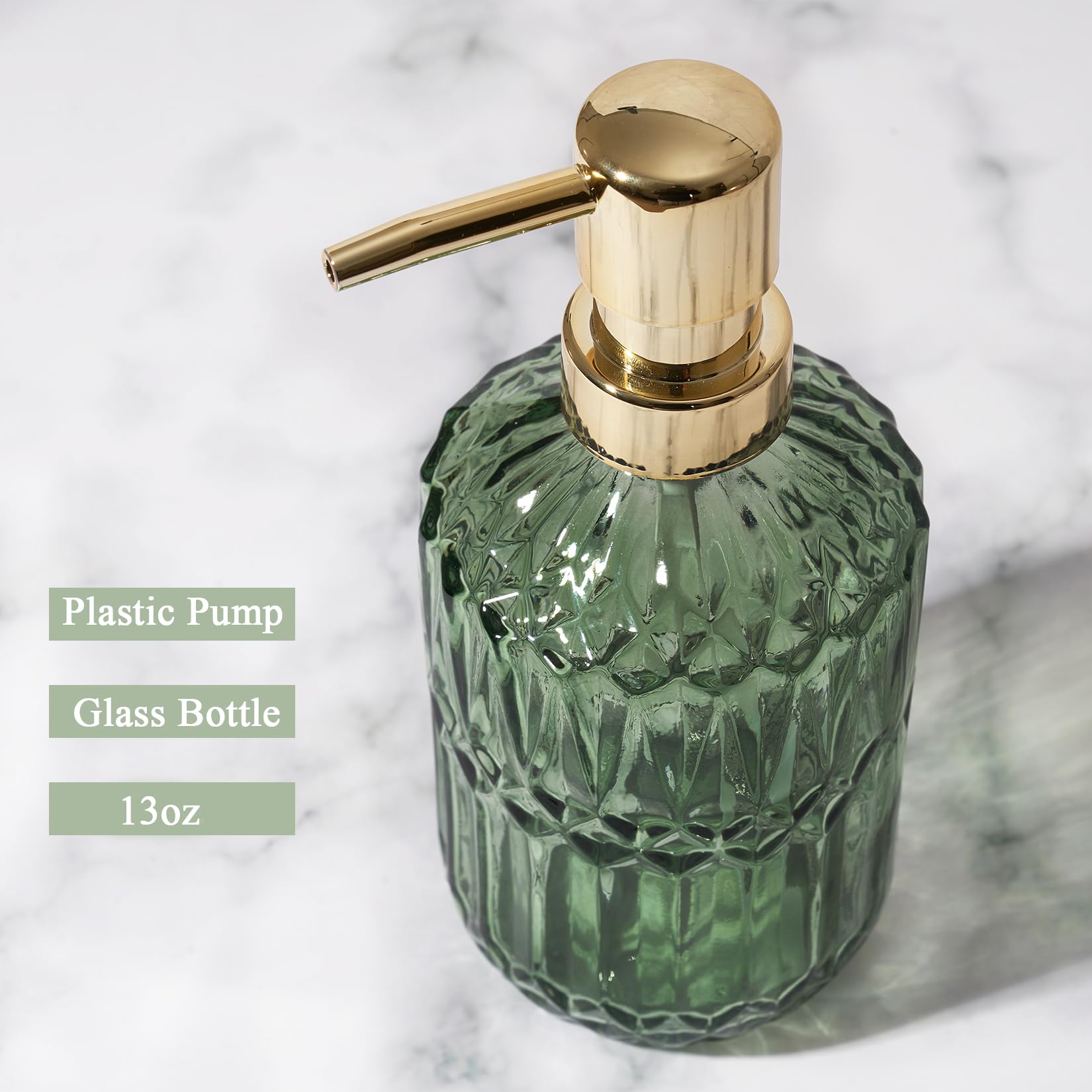 Glass Soap Dispenser Green Bottle Plastic Pump for Kitchen Hand Dish