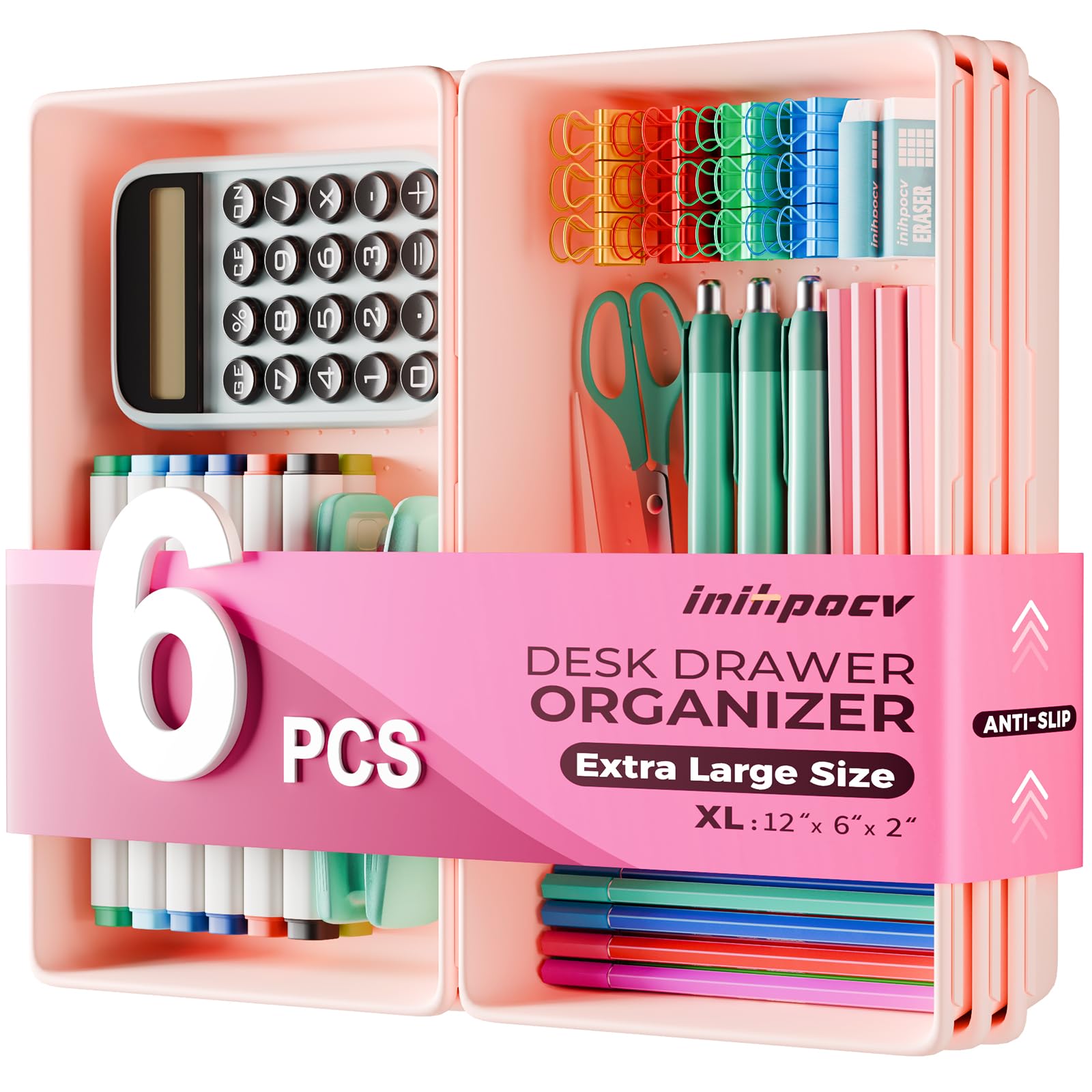 6 PCS Extra Large] Pink Drawer Organizer Trays with Non (6 Count)