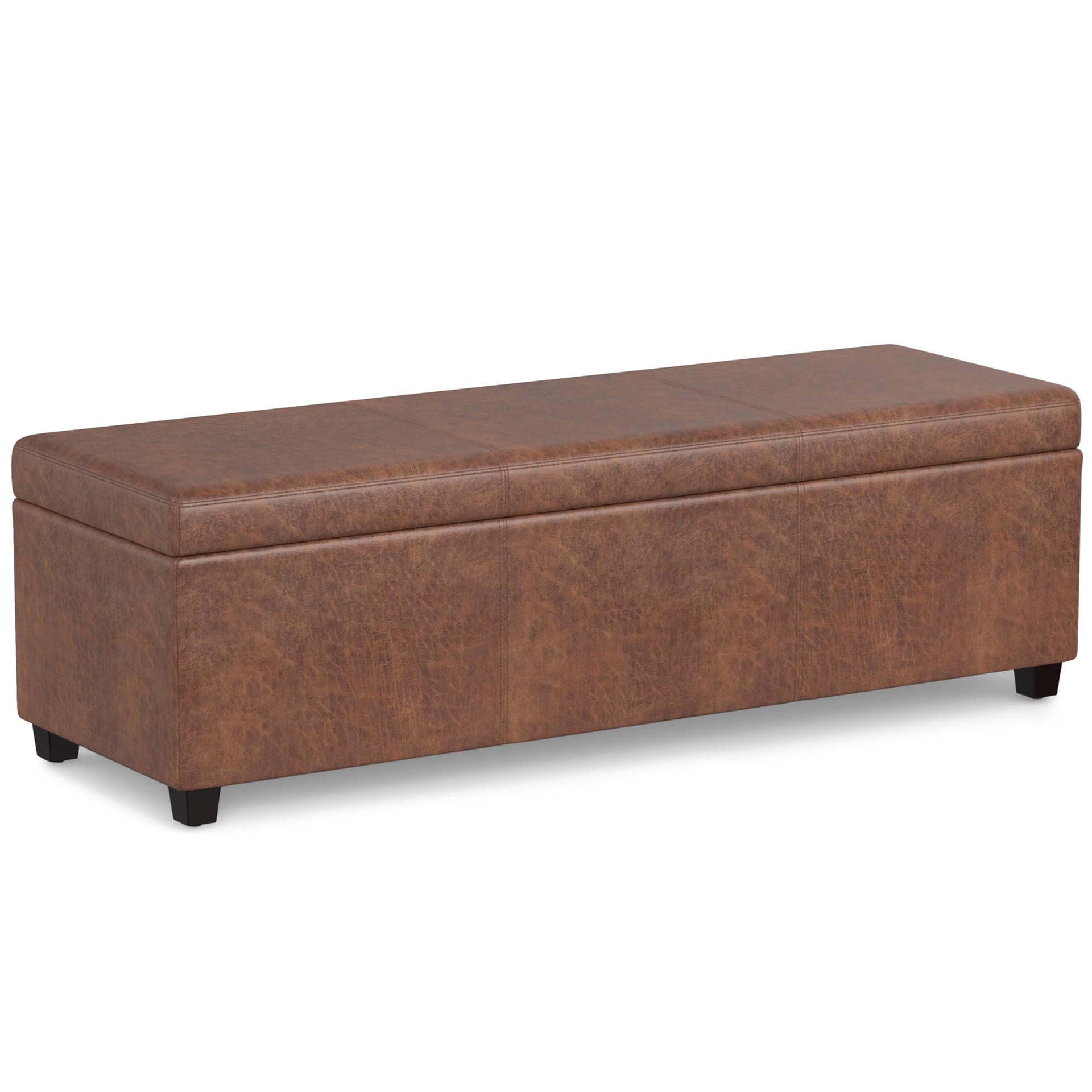 Avalon 54" Wide Vegan Leather Storage Ottoman in Brown