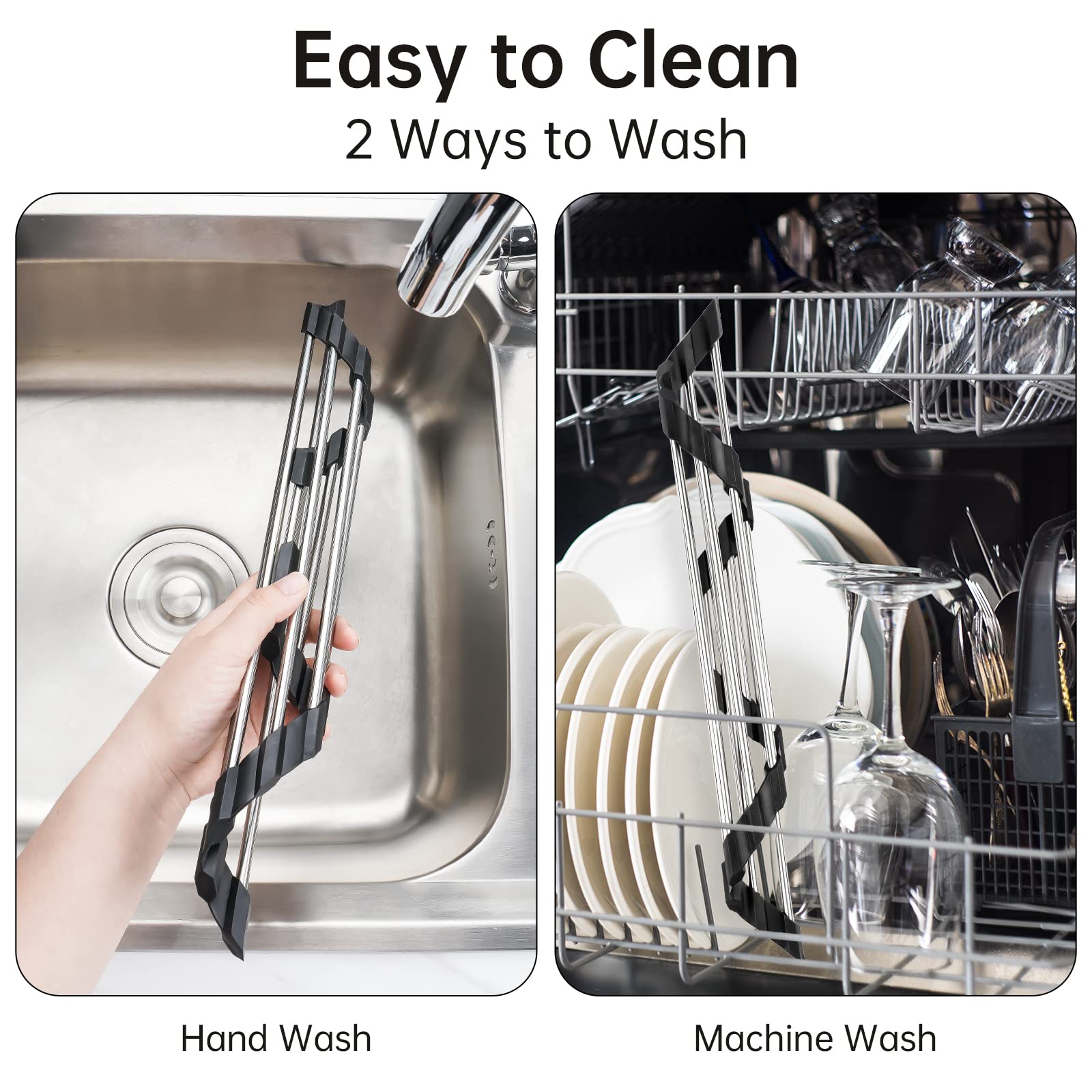 Triangle Roll Up Dish Drying Rack 304 Stainless Steel Black