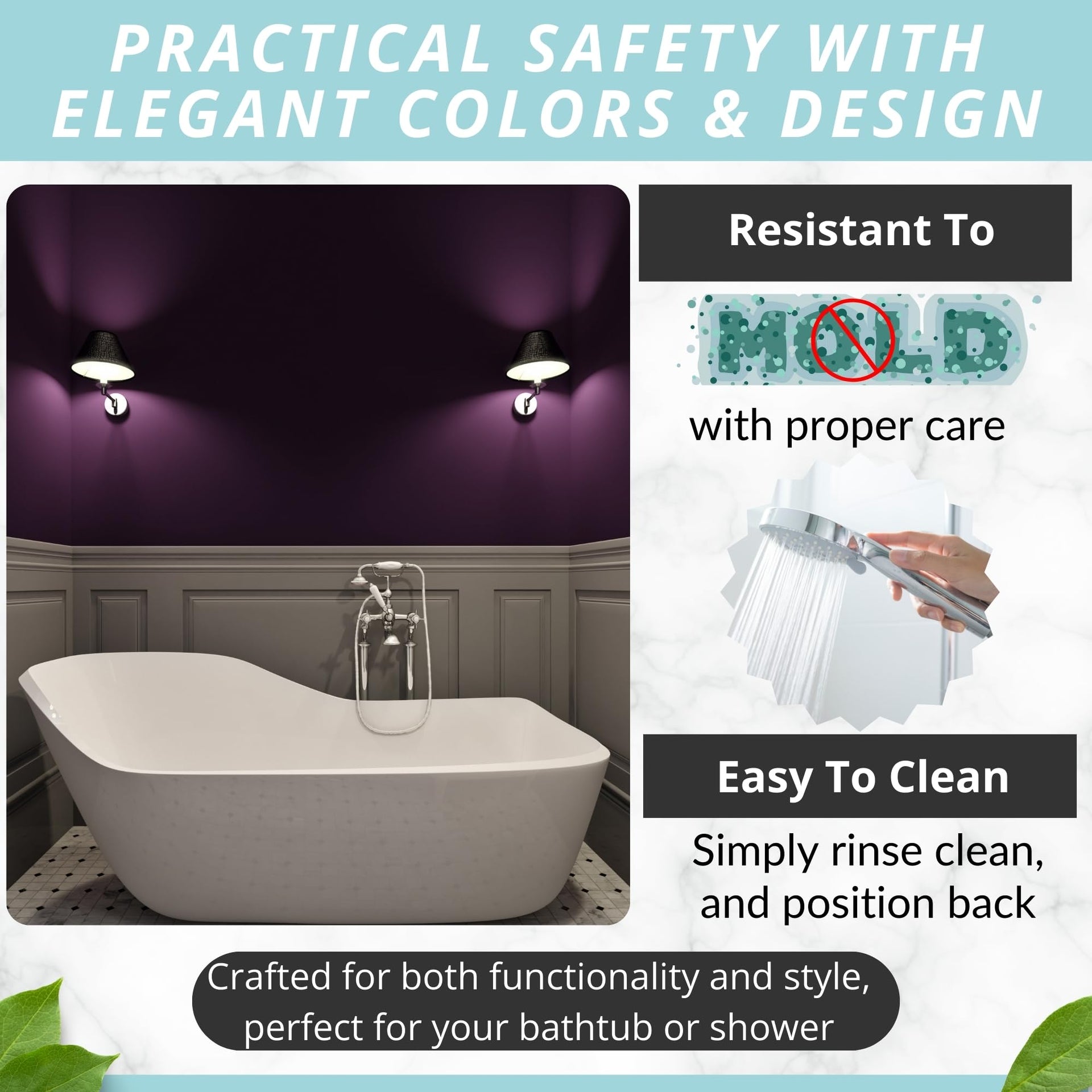 Non Slip Bath & Shower Mat 40x16 Extra Long