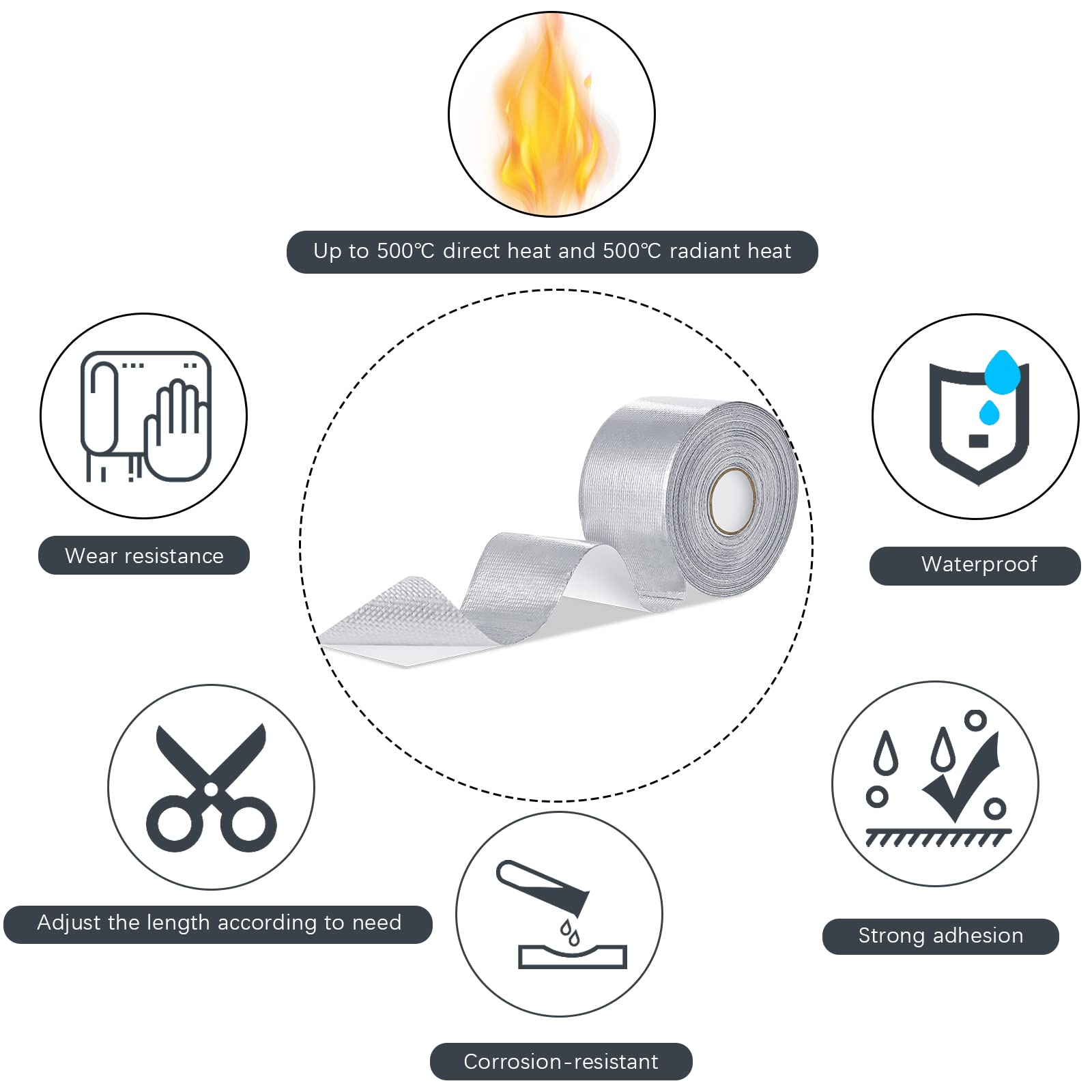2 Rolls Aluminum Foil Tape Heat Shield Tape Barrier Adhesive Reflective Fiberglass Thermal Insulation Reflective Material High Temp Protection (131.2 Foot)