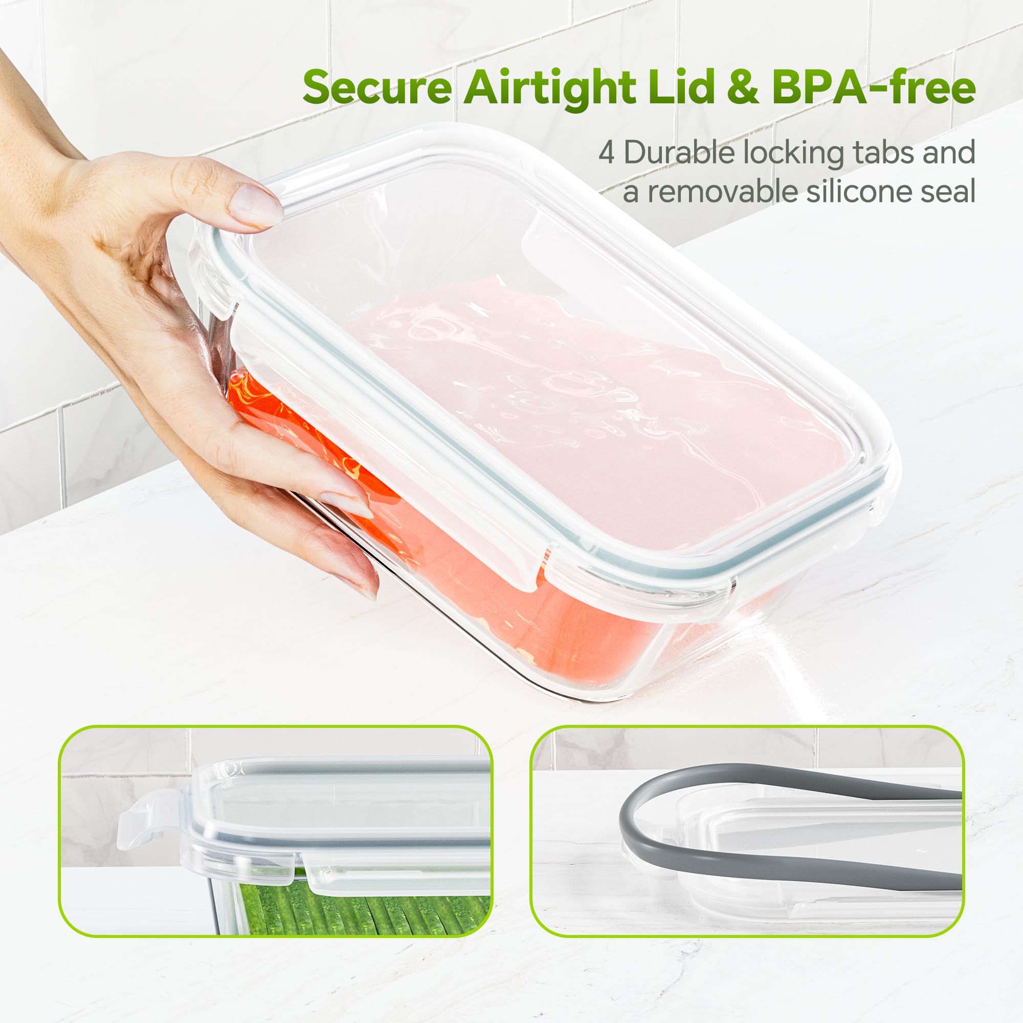 3 Pack 35 oz Borosilicate Glass Food Storage Containers with Lids (3 Count)