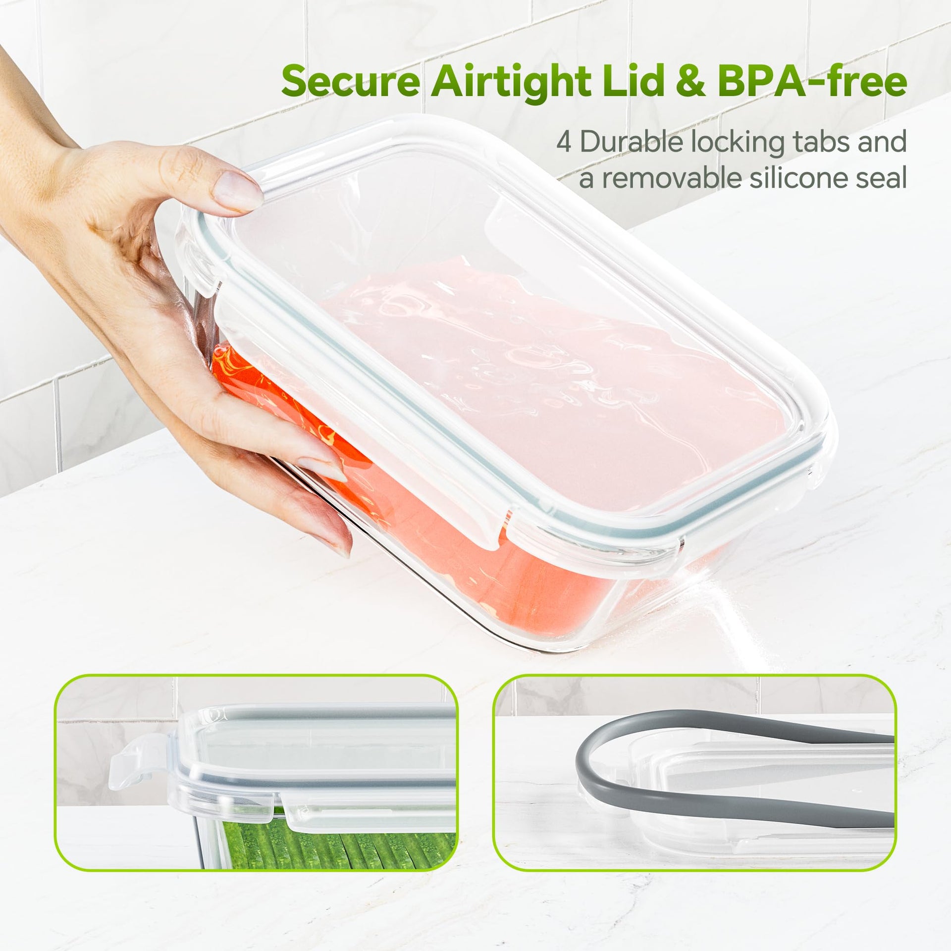 5 Pack 35 oz Borosilicate Glass Food Storage Containers with Lids (5 Count)