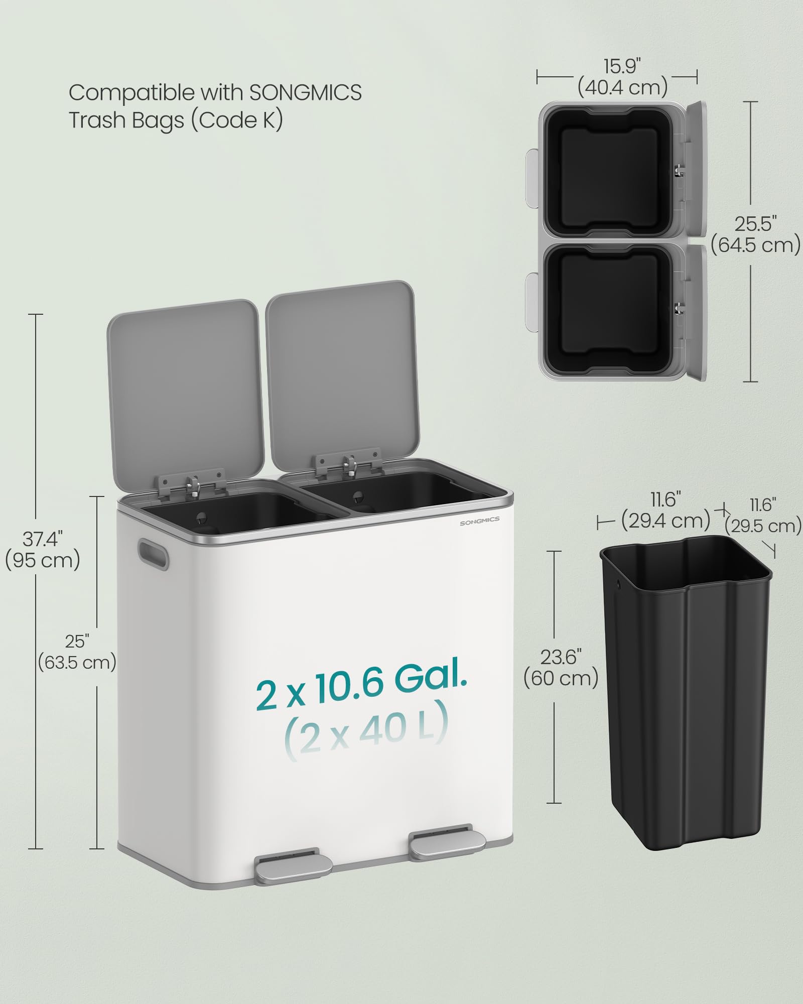 Trash Can 2 x 10.6 Gallon