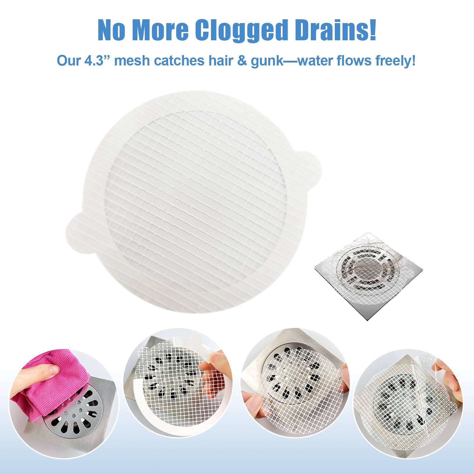 30 Pack Disposable Shower Drain Hair Catcher Hair Trap Drain Covers 4.3” Extra (30 Count)