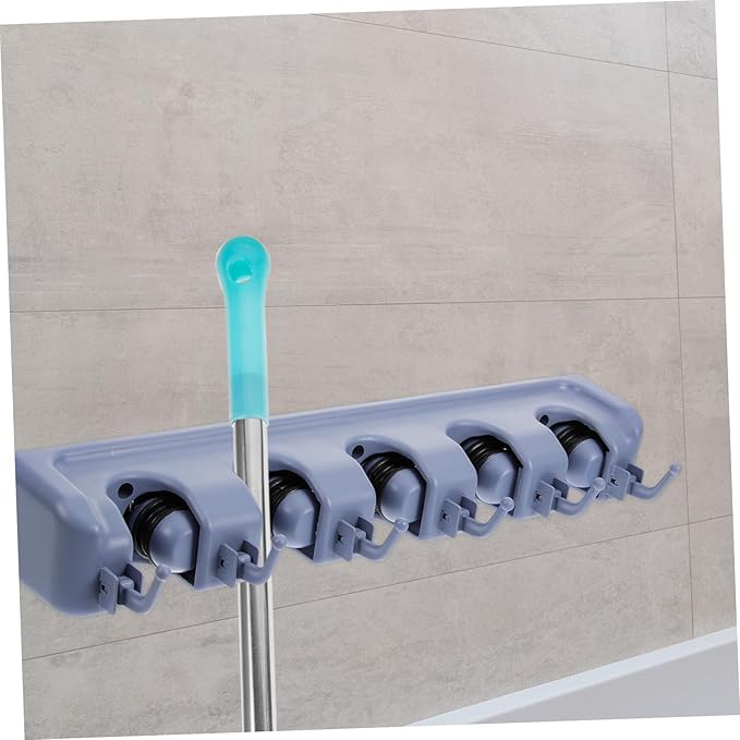 Multifunctional Grey Wall Mounted Mop and Broom Holder with Positions and Hooks Organizer for Home Accessories Easy Installation Load Capacity Per Hook