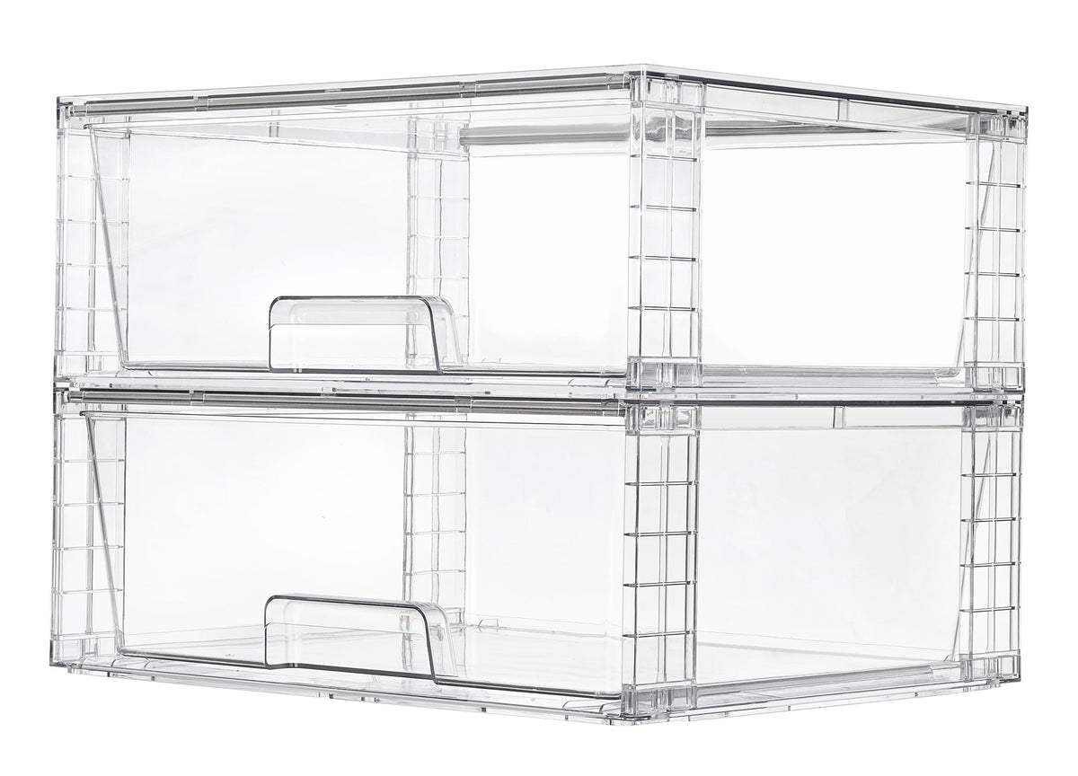 2 Pack Large Clear Stackable Storage Drawers for Closet (2 Count)