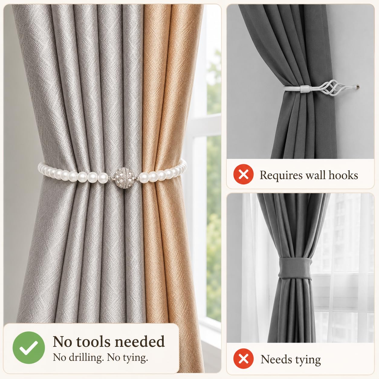 Pearl Bow Magnetic Curtain Tiebacks 2 Pack (2 Count)