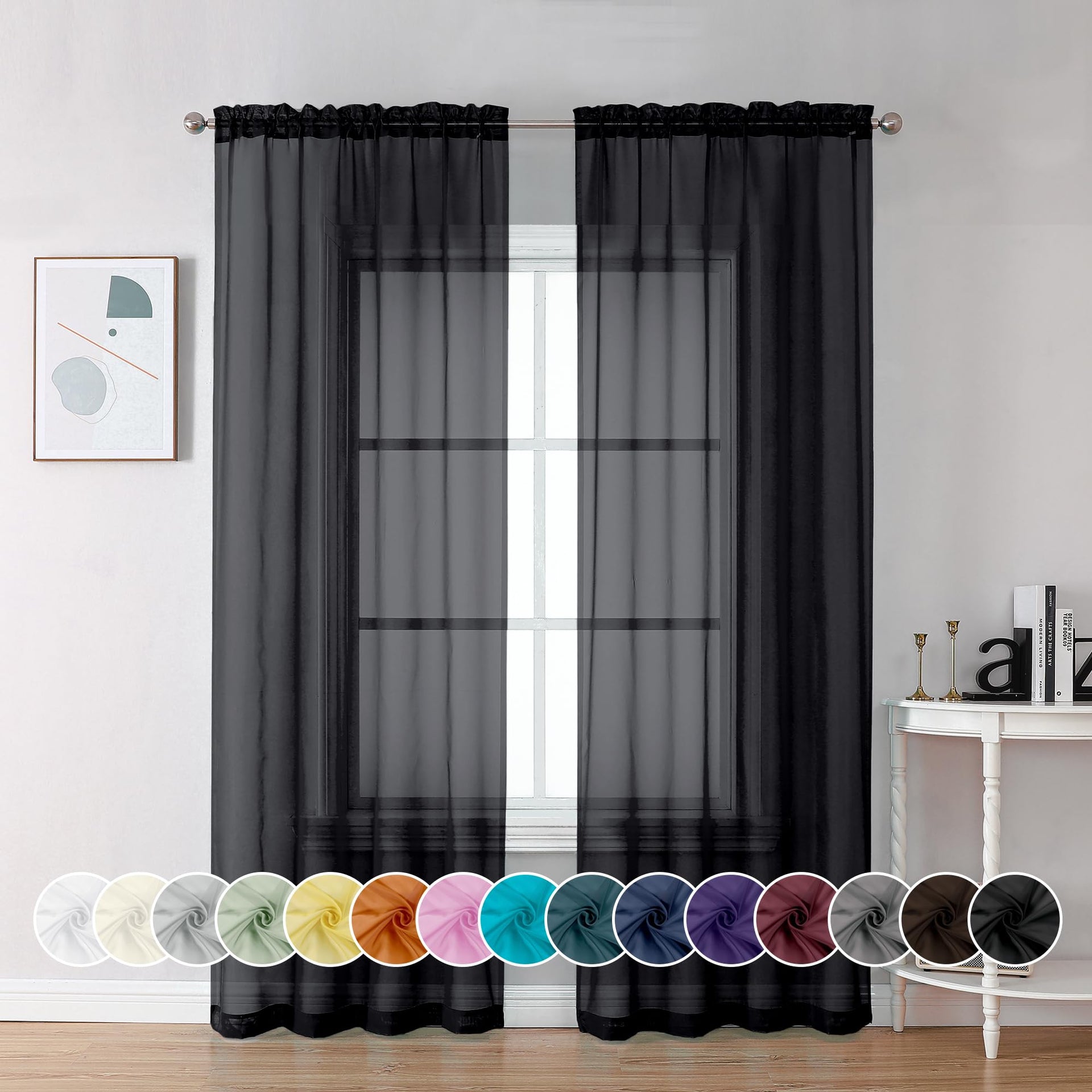 Black Sheer Curtains 84 Inches Long 2 Panels