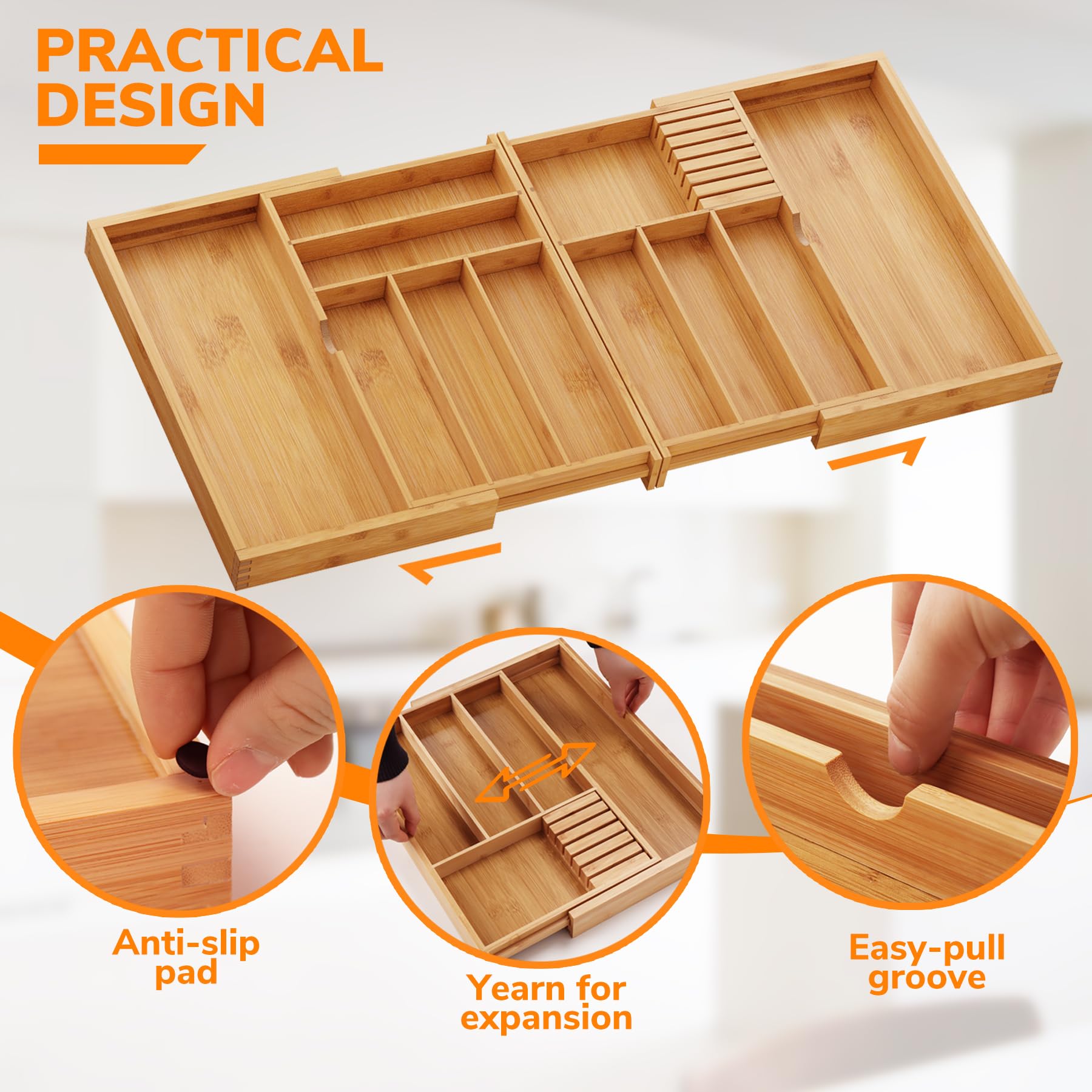 Expandable Silverware Drawer Organizer with Removable Knife Blocks