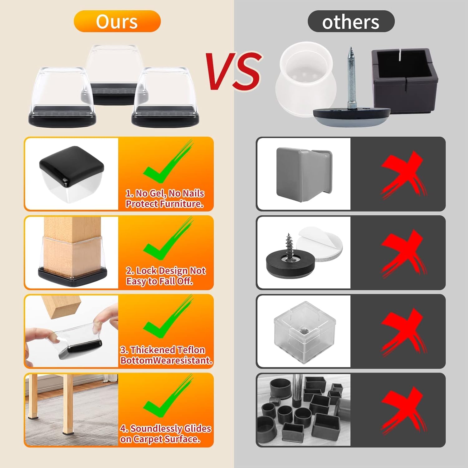 24 Pcs Chair Sliders for Carpet (24 Count)