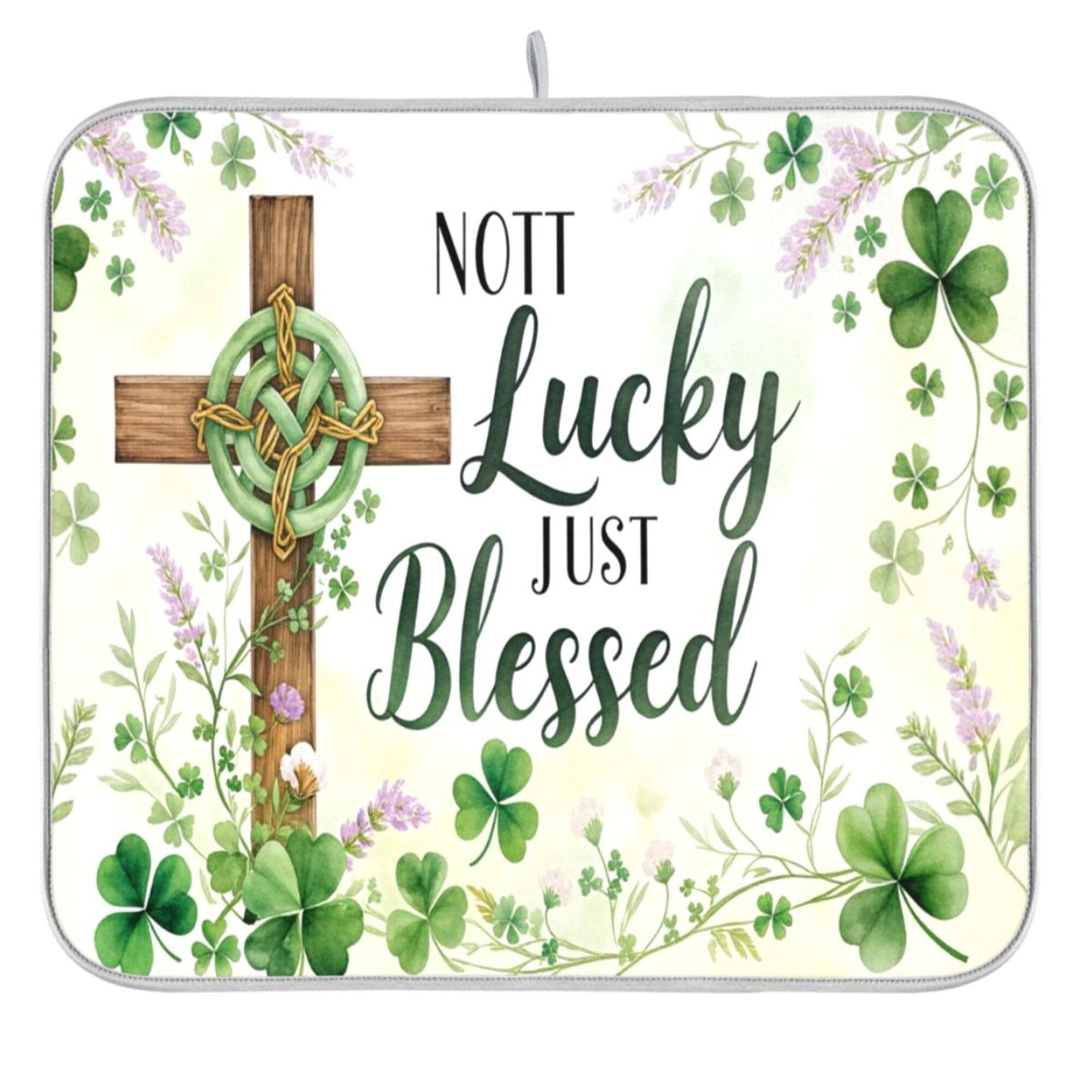 St.Patrick Days Dish Drying Mat for Kitchen Countertop 16x18 Green Shamrock Blessed Cross Small Drying Mat Reusable Quick Dry Dish Sink Mats Easy Clean Decorative Essentials