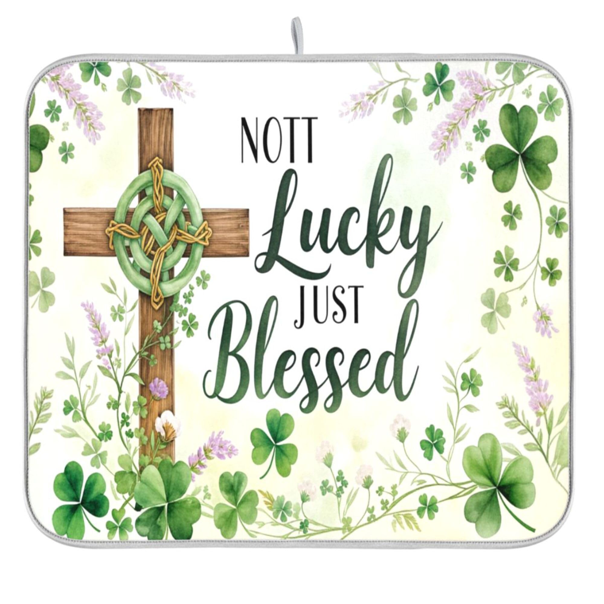 St.Patrick Days Dish Drying Mat for Kitchen Countertop 16x18 Green Shamrock Blessed Cross Small Drying Mat Reusable Quick Dry Dish Sink Mats Easy Clean Decorative Essentials