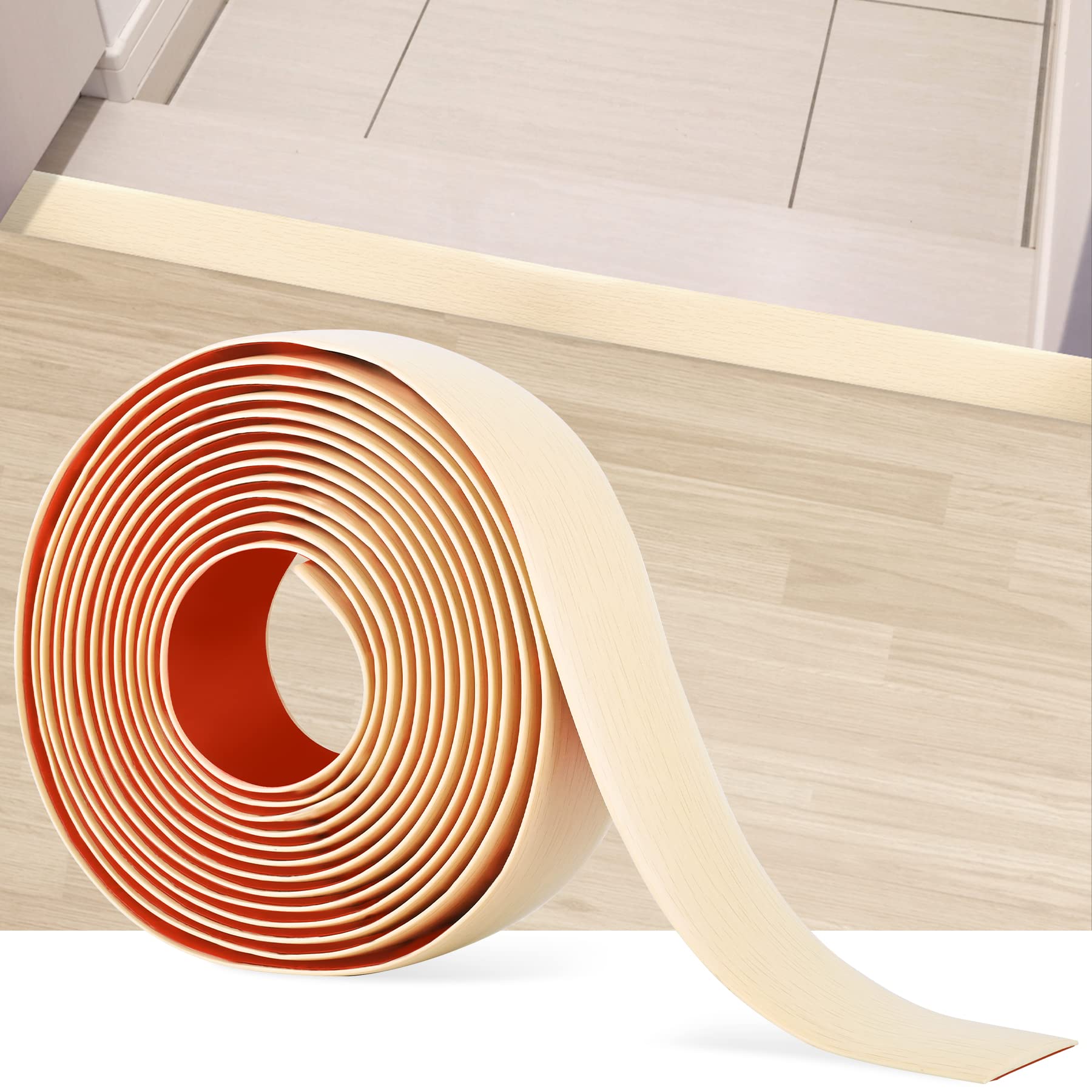 16.4Ft Floor Transition Strip Self Adhesive Vinyl Cover Floor Strip Flat Divider Transition Strip Wood Grain Design for Laminate Floor Gaps and Doorway Transitions (16.4 Foot)