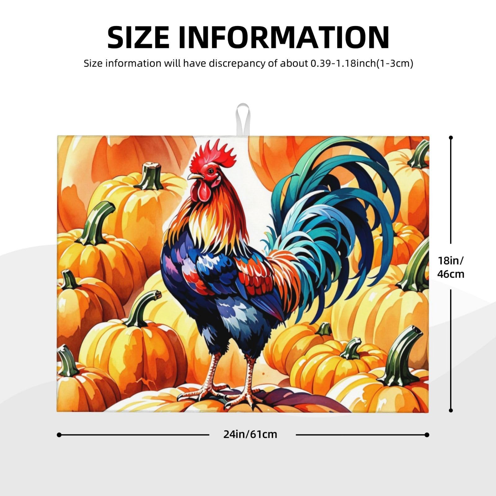 Rooster Pumpkin Dish Drying Mat Highly Absorbent Double