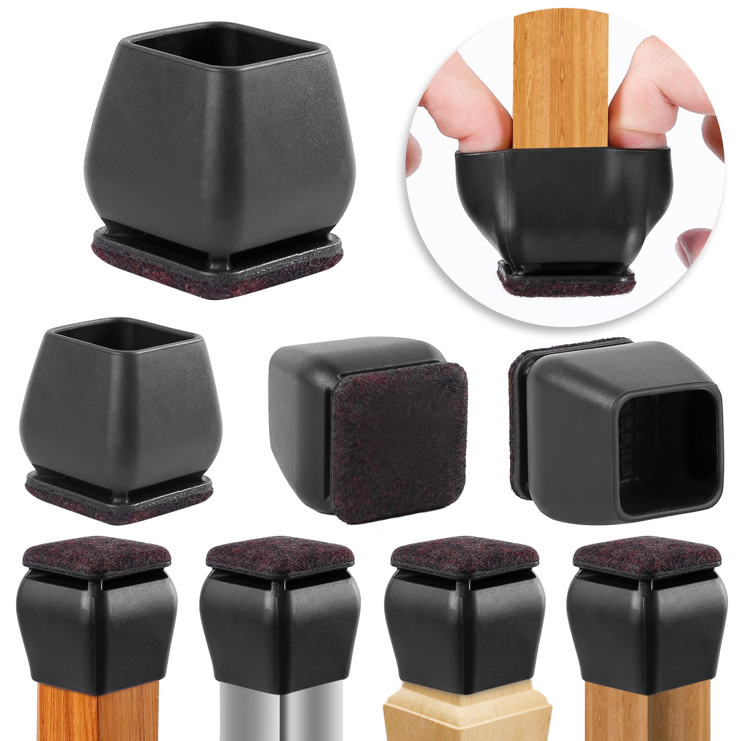 24 Pcs Square Silicone Chair Leg Floor Protectors for Wood Floors (24 Count)