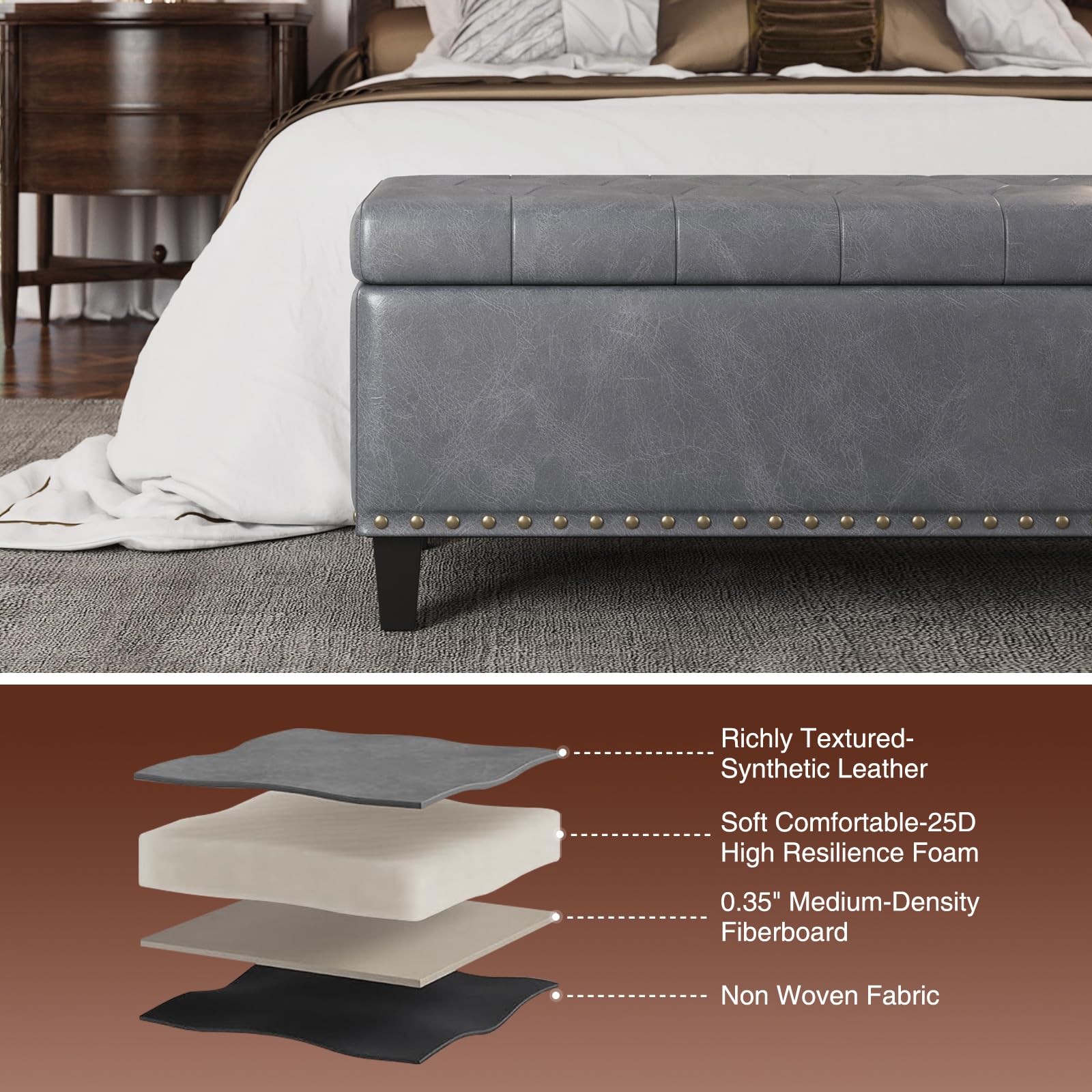 51 Inch Storage Ottoman Bench