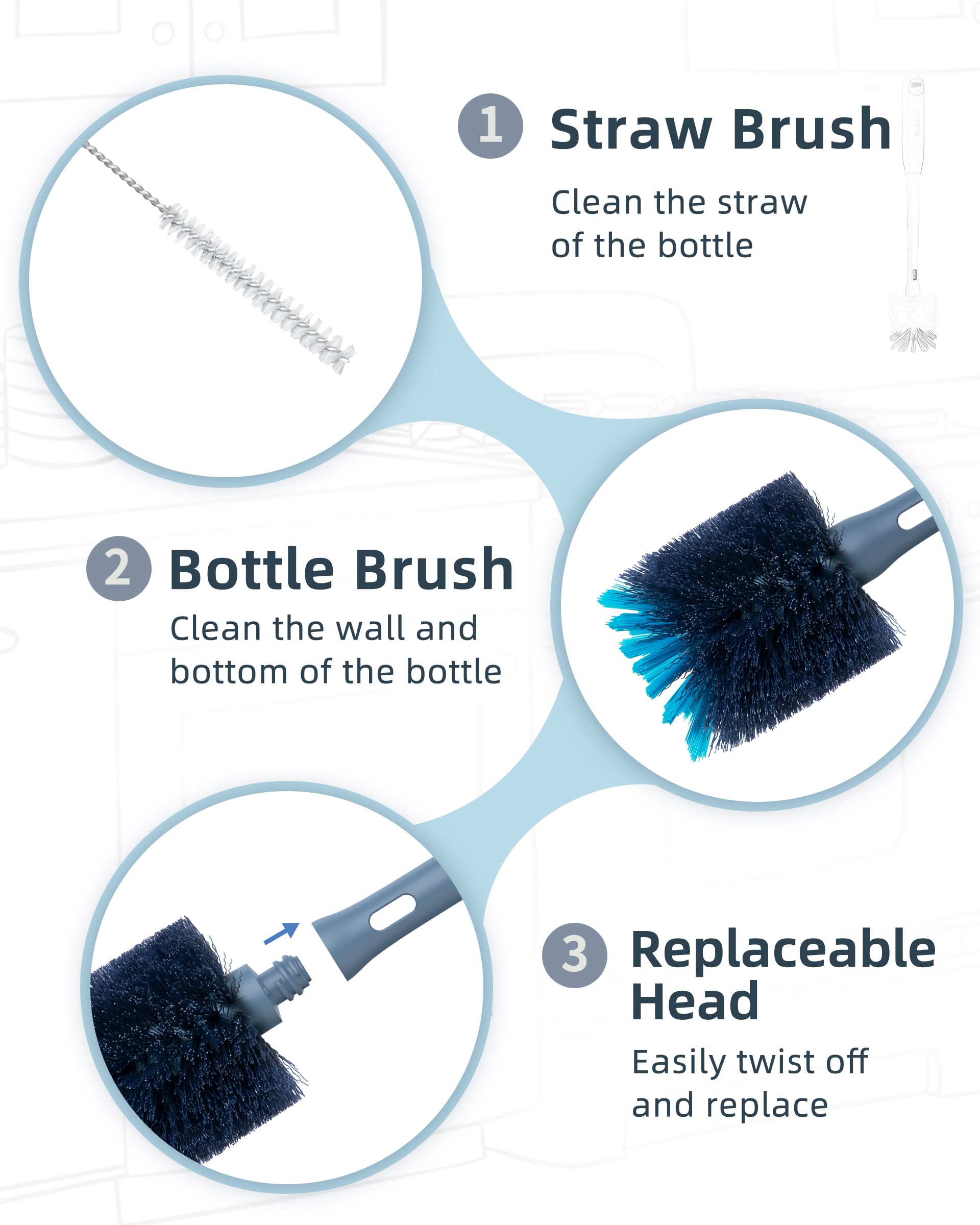 2 in 1 Bottle Brush with Straw Cleaner Brush