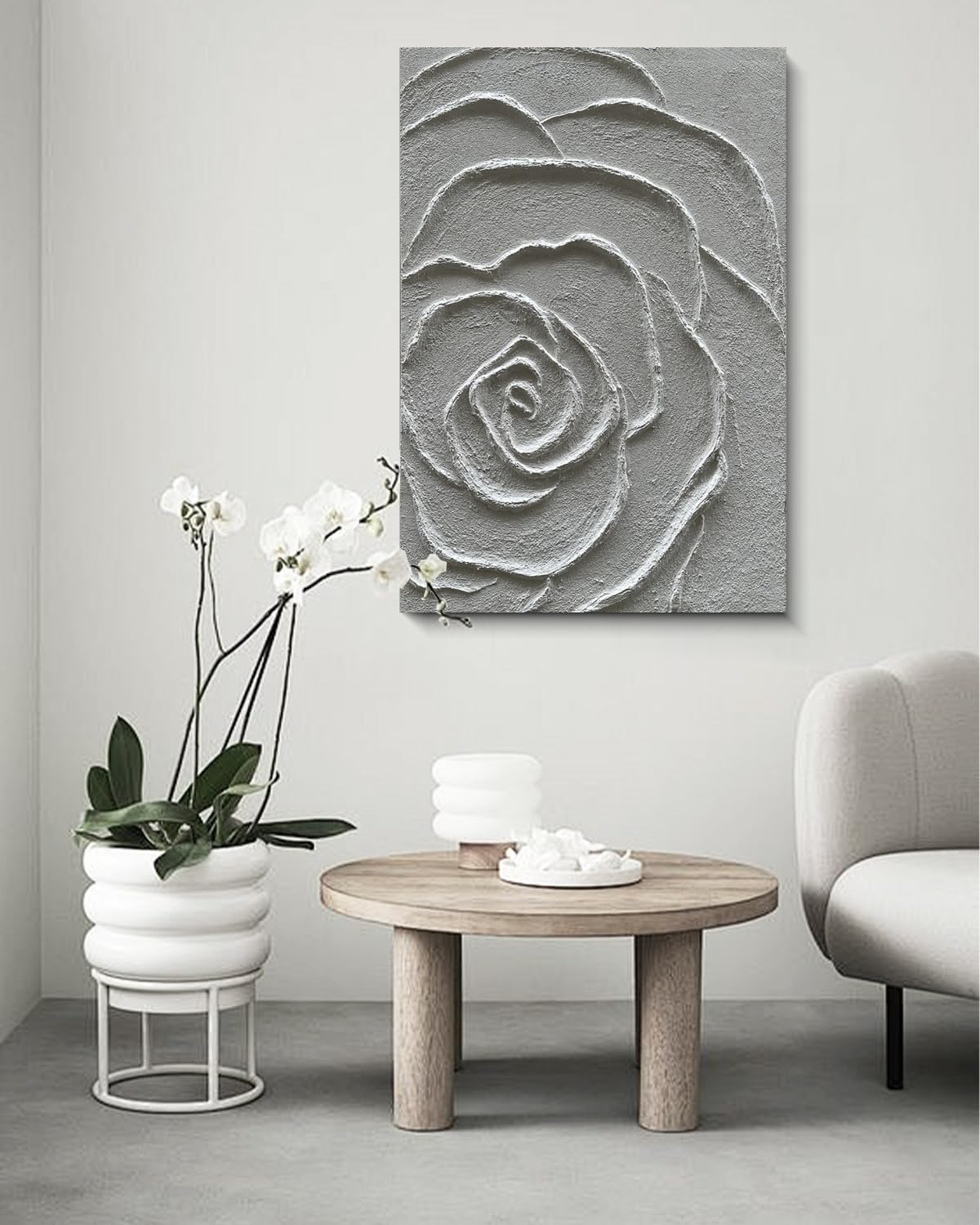 Art Contemporary Minimalist Texture Abstract Oil Painting White Flower Texture Painting Minimalist Art 40x28 Inch Home Wall Decoration