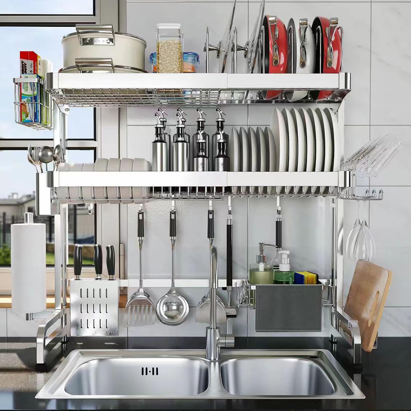 Over The Sink Dish Drainer Drying Rack 3 Tier Adjustable Width