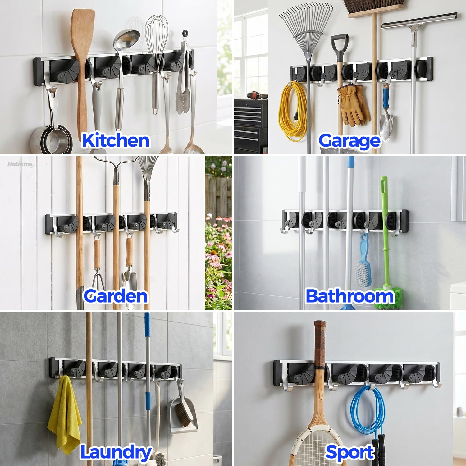 Mop Broom Holder Wall Mount Metal Pantry Organization and Storage Garden Kitchen Tool Organizer Wall Hanger for Home Goods