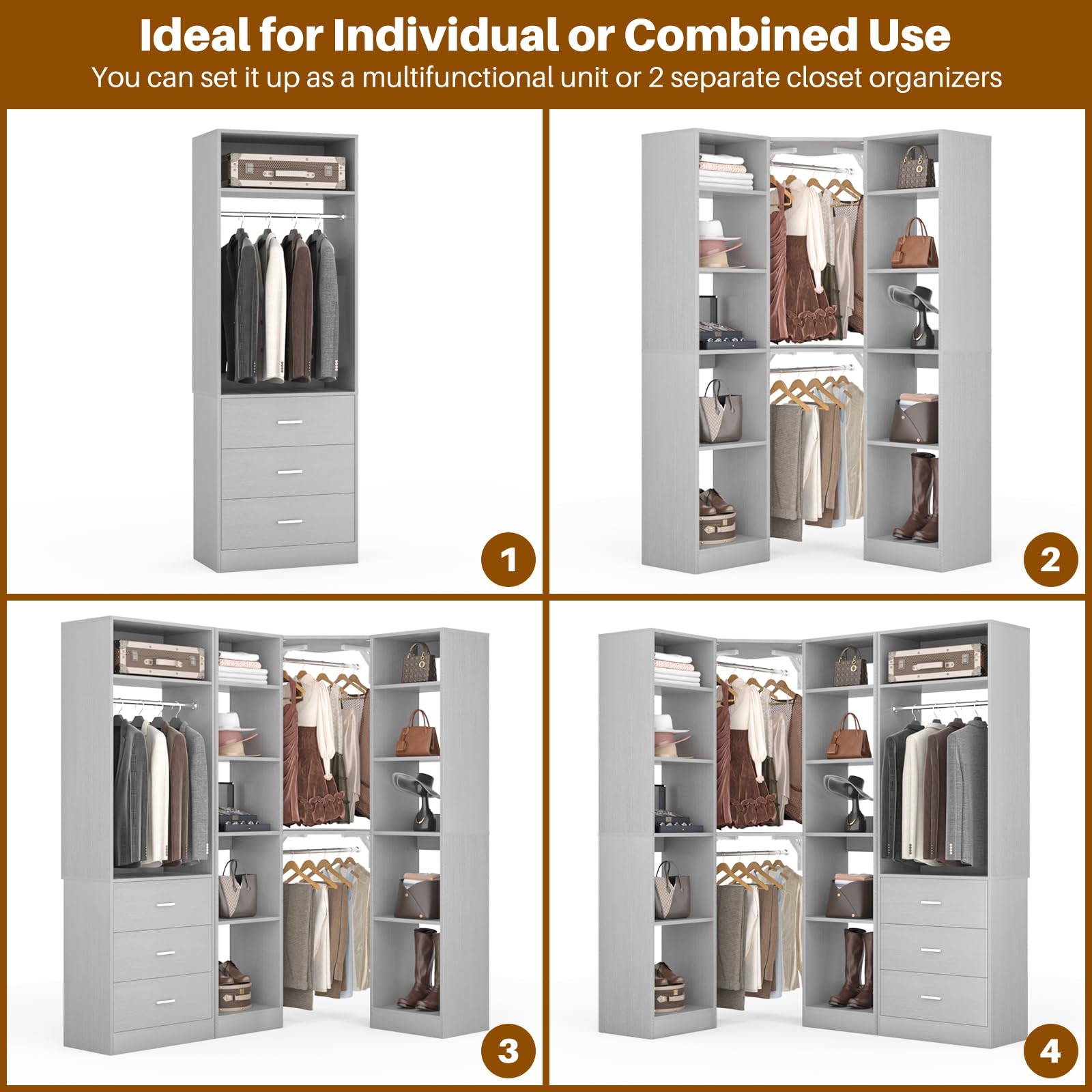 Corner Closet System with 3 Drawers