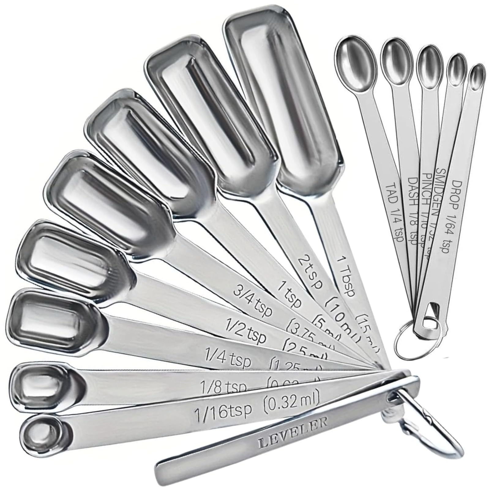Stainless Steel Measuring Spoons Set of 14 with Leveler