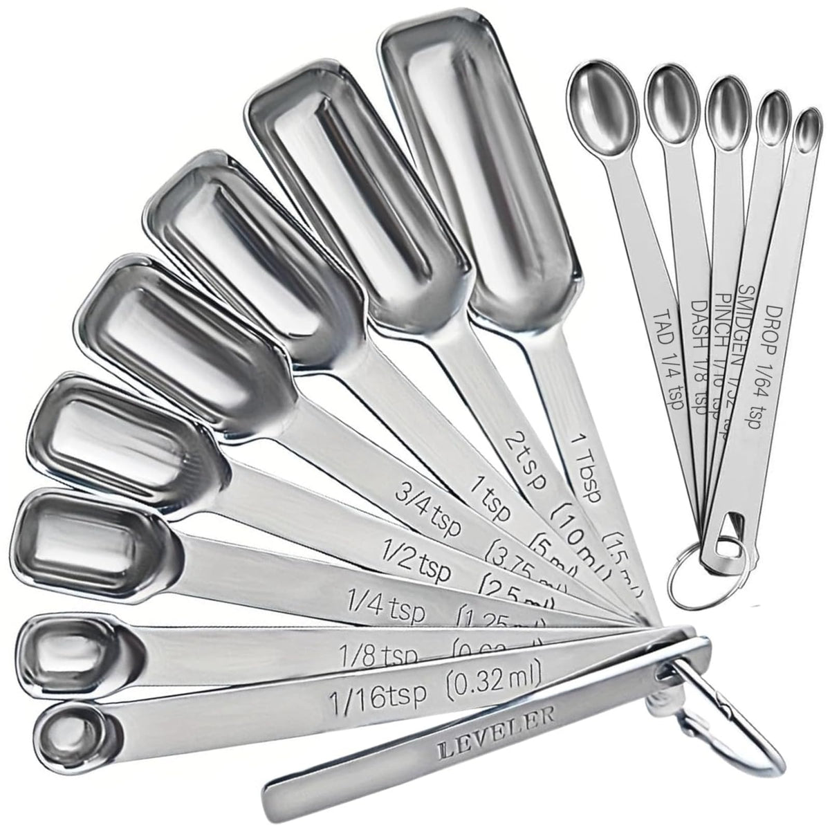 Stainless Steel Measuring Spoons Set of 14 with Leveler