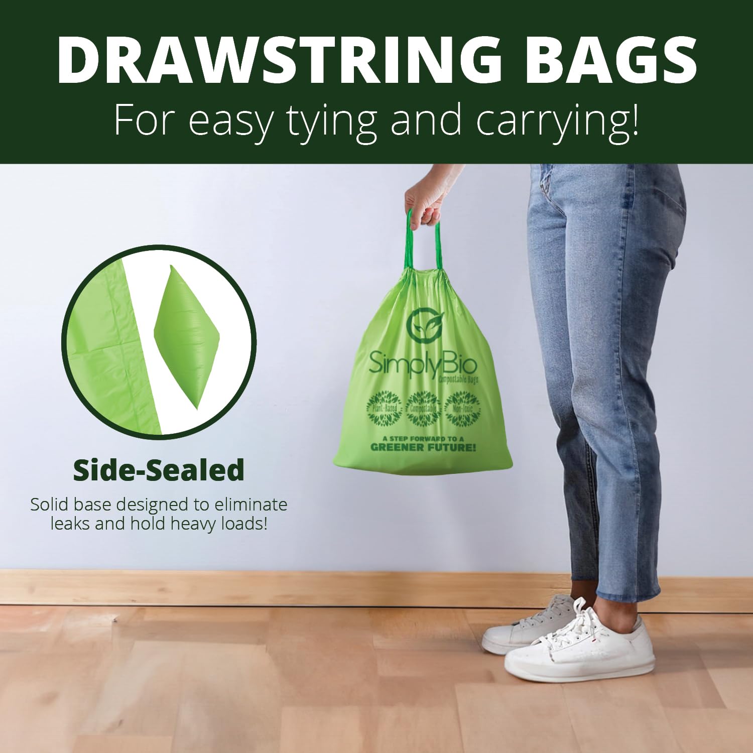 3 Gallon Compostable Trash Bags Liners Drawstring (50 Count)