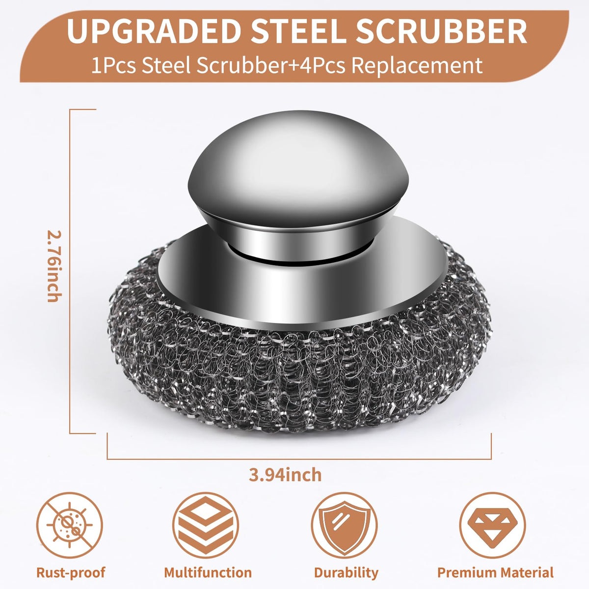 5Pcs Steel Wool Scrubber with Replacement Wire Sponge Pads Set (5 Count)