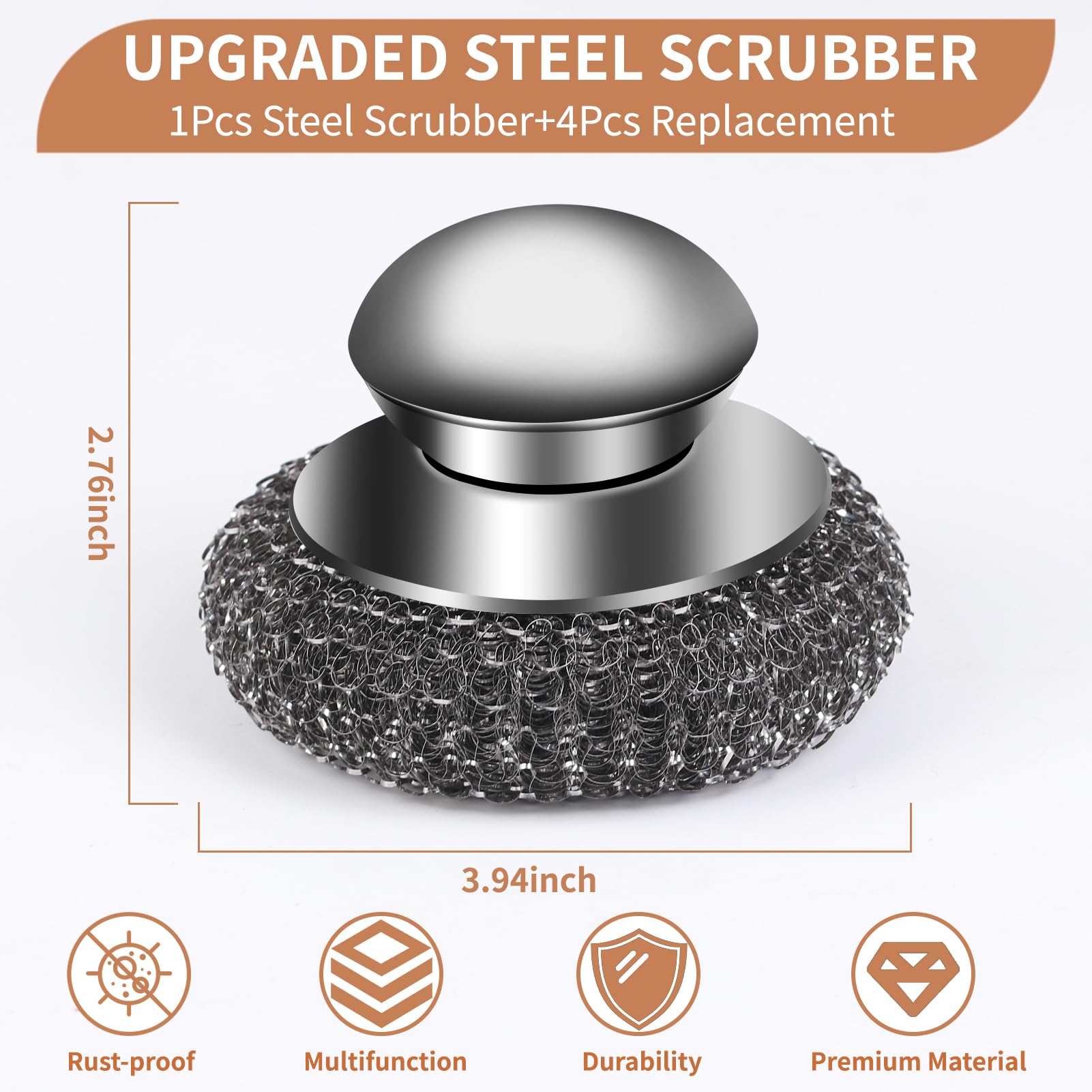 5Pcs Steel Wool Scrubber with Replacement Wire Sponge Pads Set (5 Count)