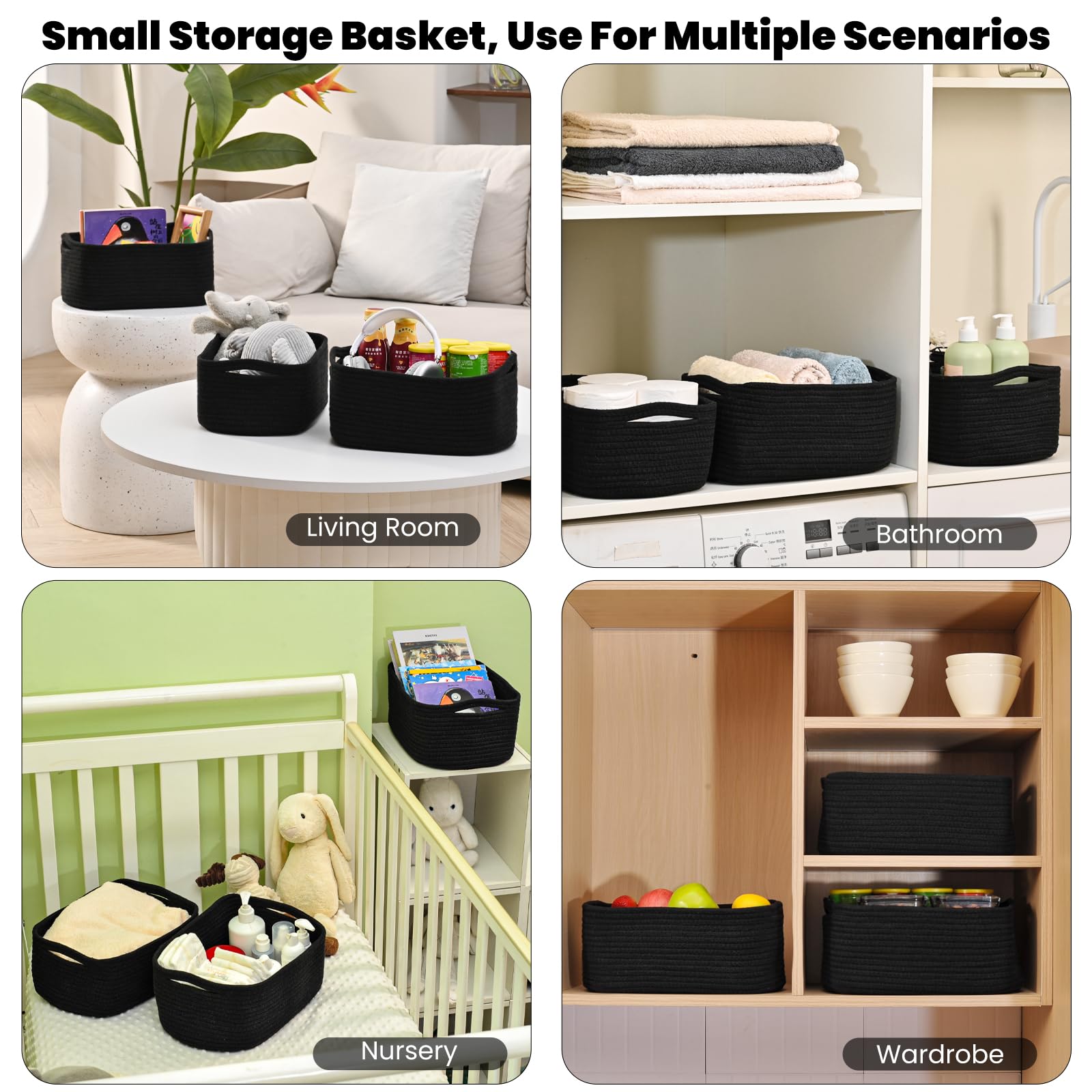 Small Black Baskets for Organizing (3 Count)